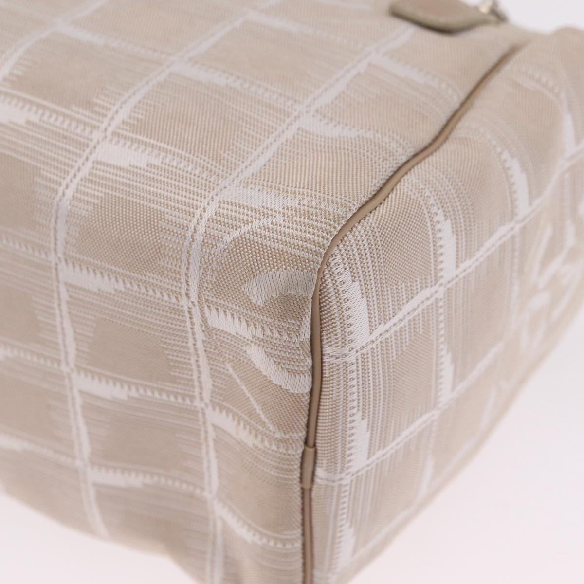 CHANEL New Travel Line Shoulder Bag Canvas Beige Silver CC Auth fm5465A