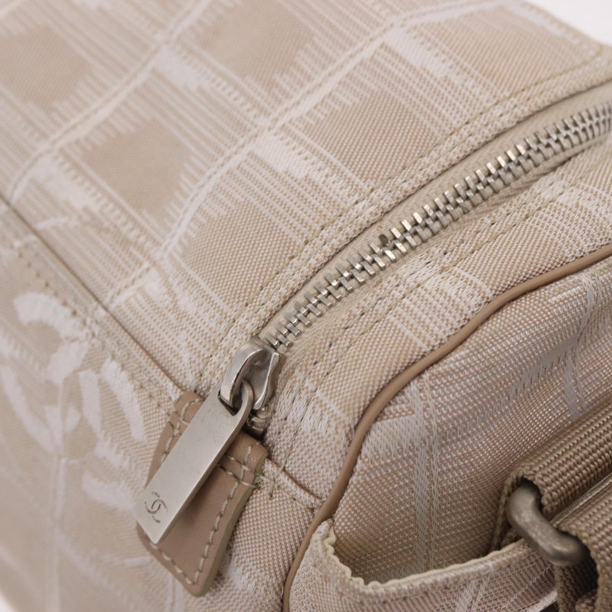 CHANEL New Travel Line Shoulder Bag Canvas Beige Silver CC Auth fm5465A