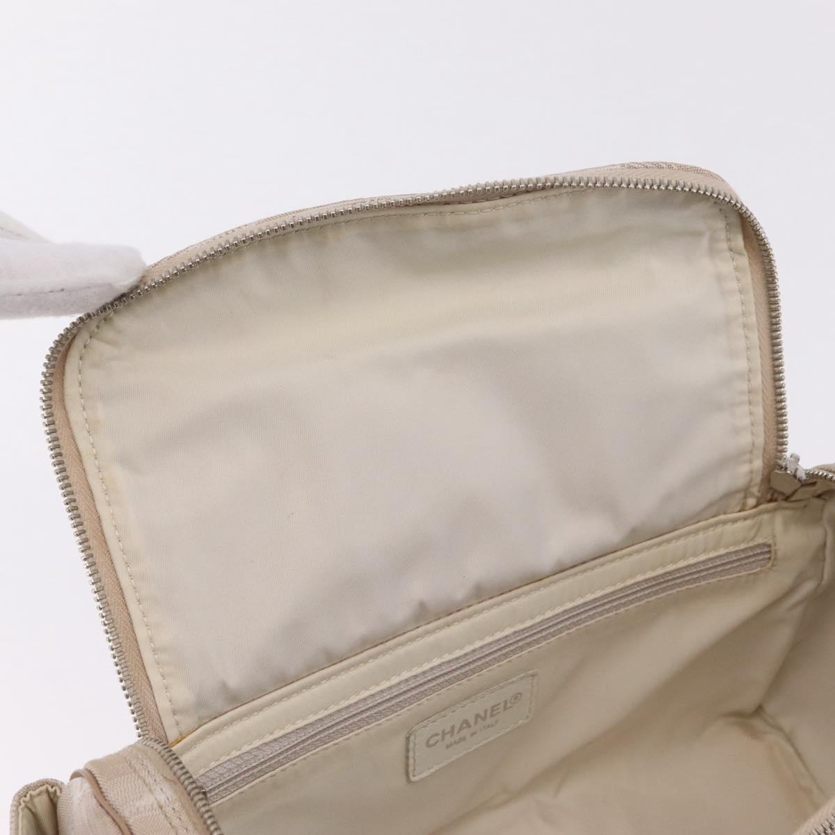 CHANEL New Travel Line Shoulder Bag Canvas Beige Silver CC Auth fm5465A