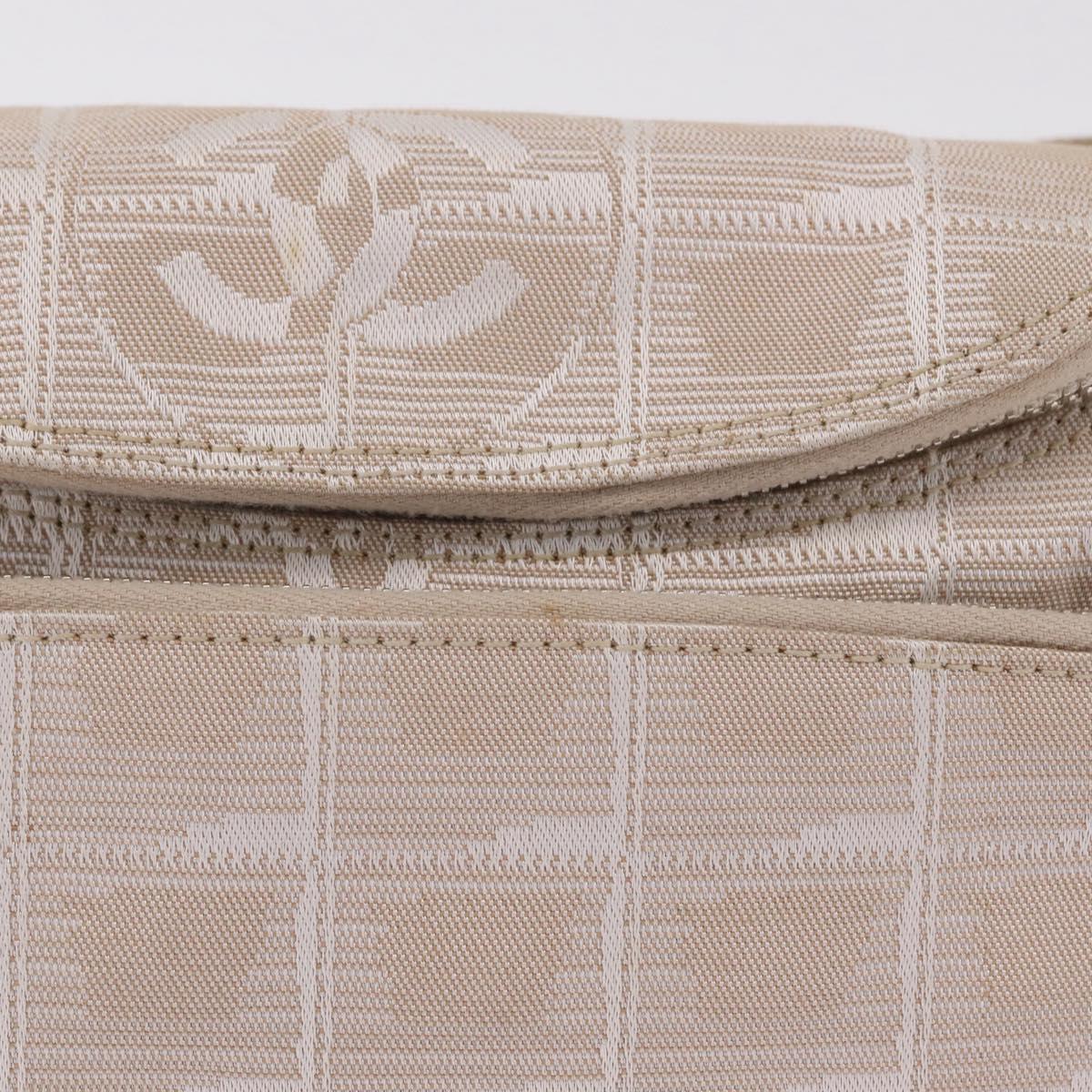 CHANEL New Travel Line Shoulder Bag Canvas Beige Silver CC Auth fm5465A