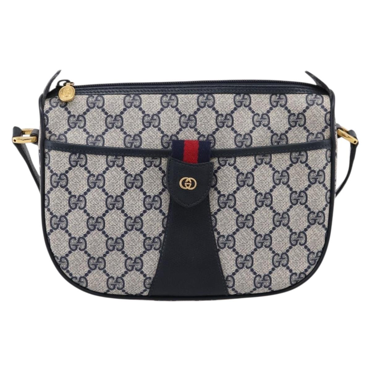 GUCCI GG Supreme Sherry Line Shoulder Bag PVC Navy Gold 001 754 6177 Auth fm5467