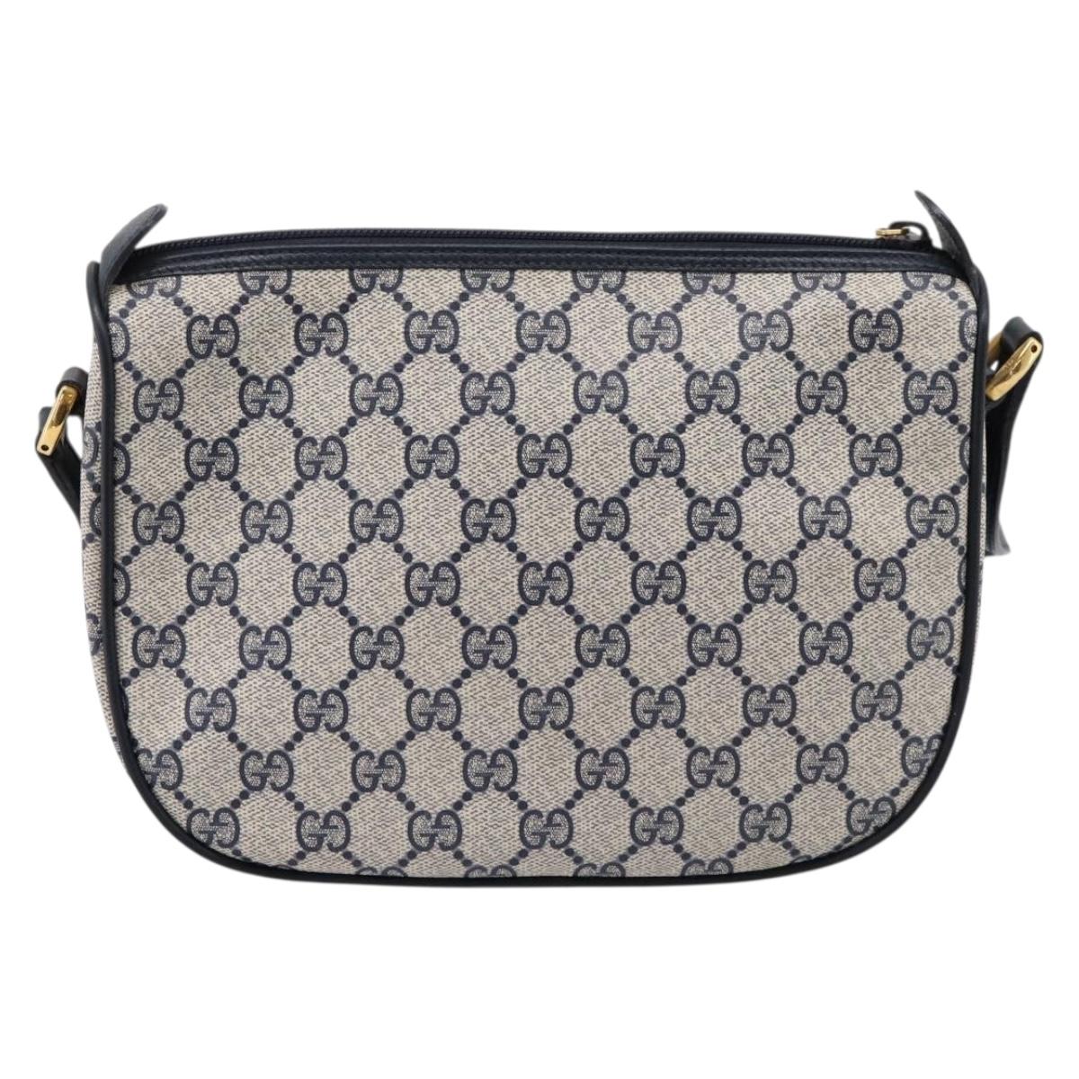 GUCCI GG Supreme Sherry Line Shoulder Bag PVC Navy Gold 001 754 6177 Auth fm5467