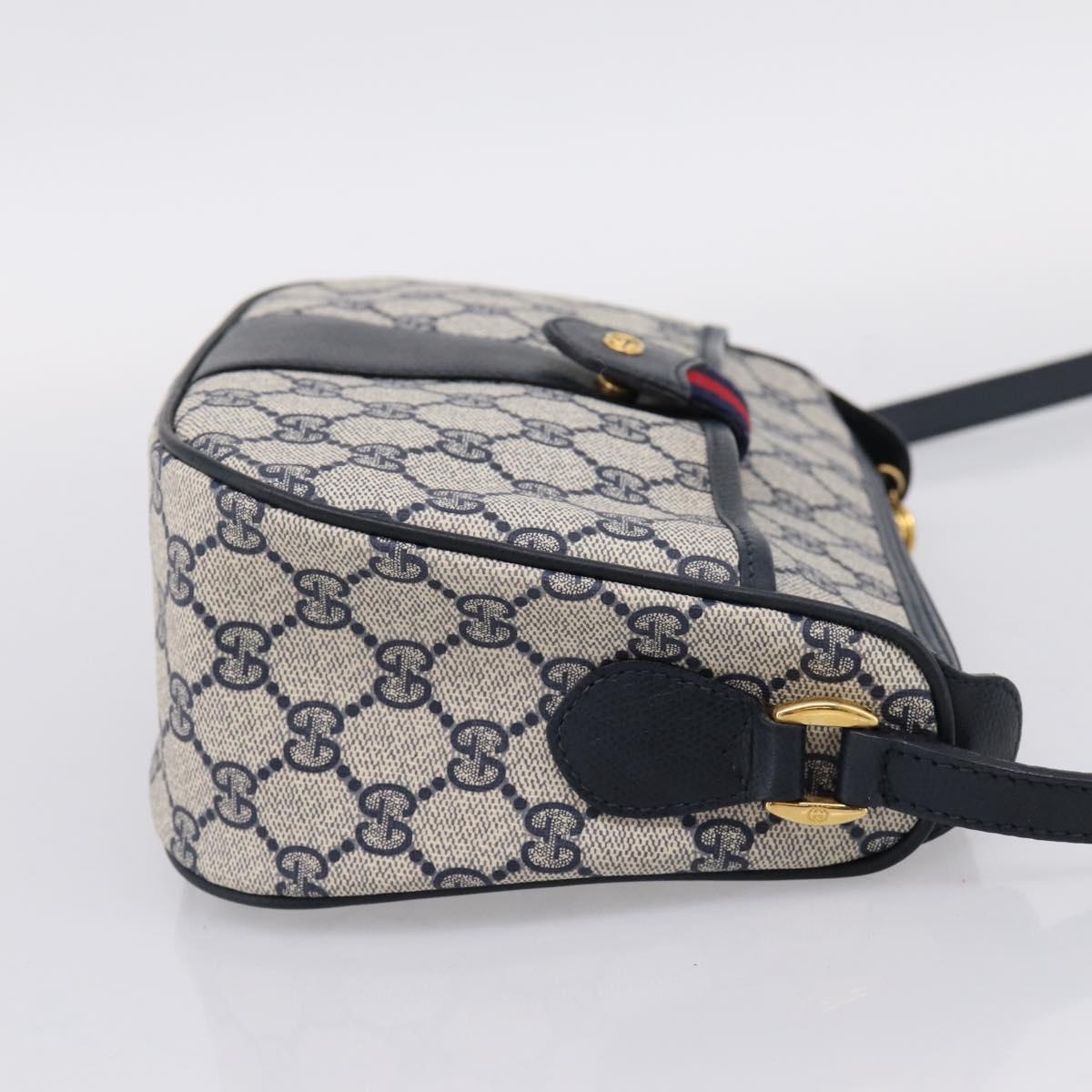 GUCCI GG Supreme Sherry Line Shoulder Bag PVC Navy Gold 001 754 6177 Auth fm5467