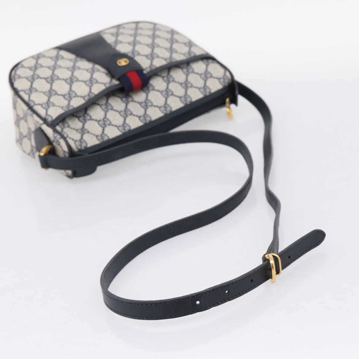 GUCCI GG Supreme Sherry Line Shoulder Bag PVC Navy Gold 001 754 6177 Auth fm5467
