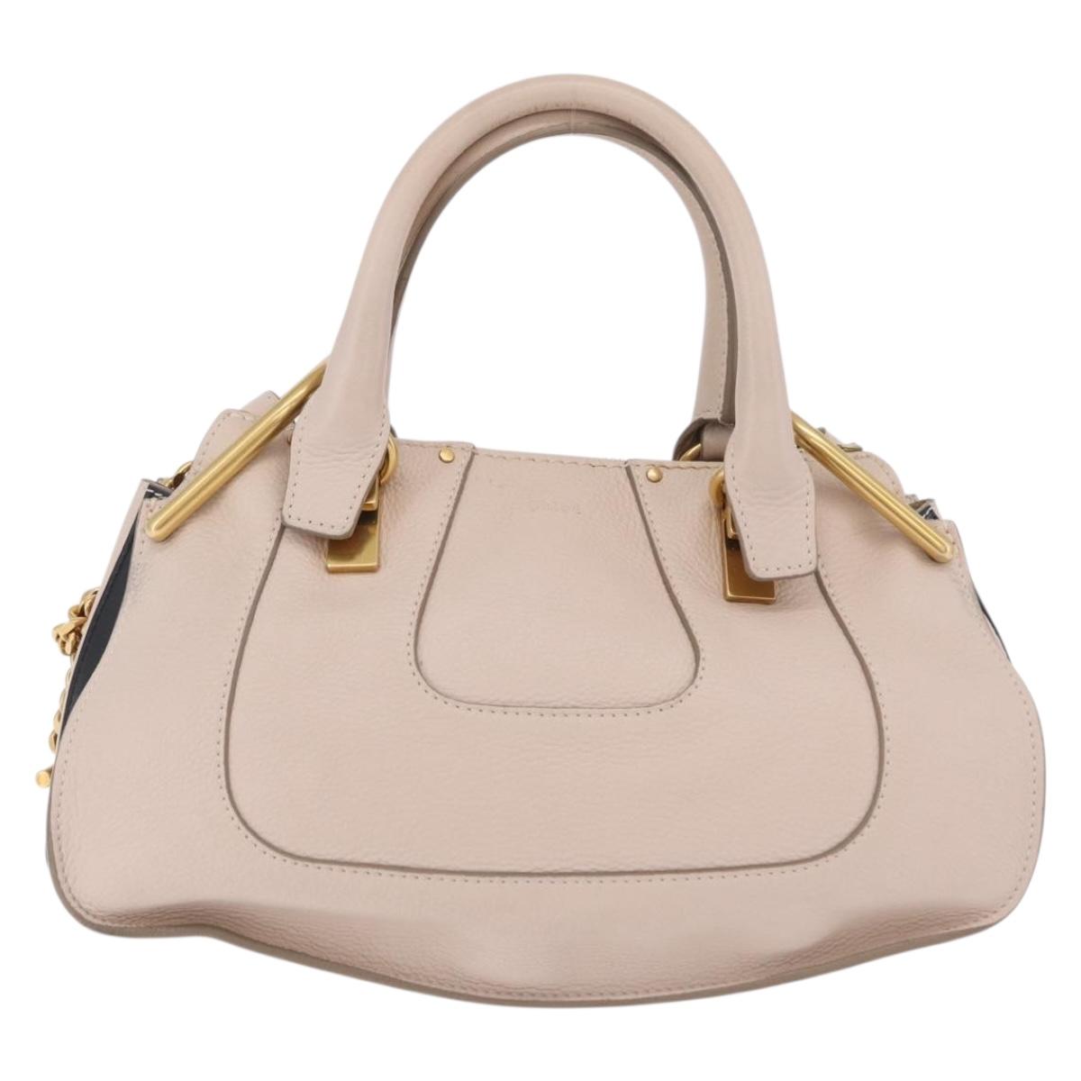 Chloe Hailey Hand Bag Leather 2way Beige Gold 02165665 Auth fm5471A