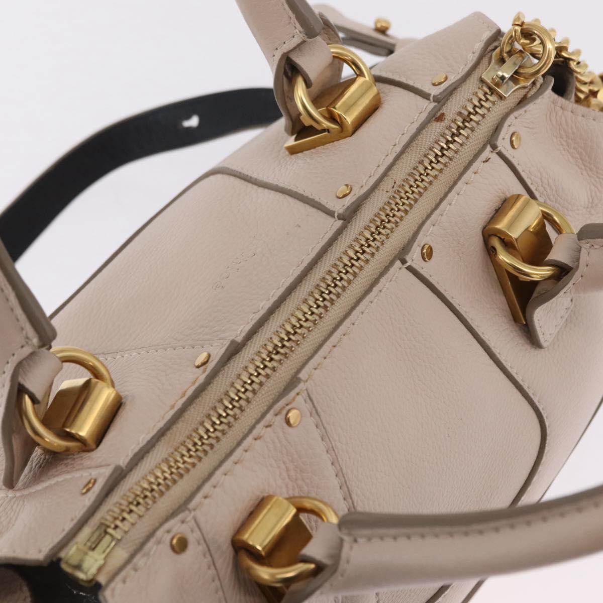 Chloe Hailey Hand Bag Leather 2way Beige Gold 02165665 Auth fm5471A