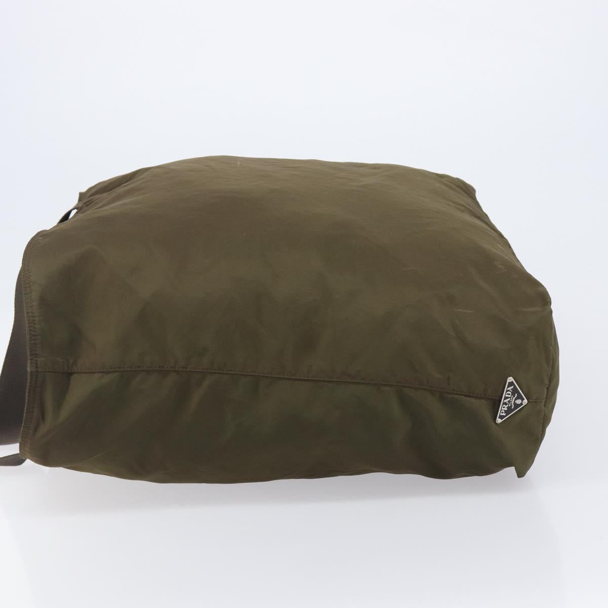 PRADA Boston Bag Nylon Green Silver Auth fm5474