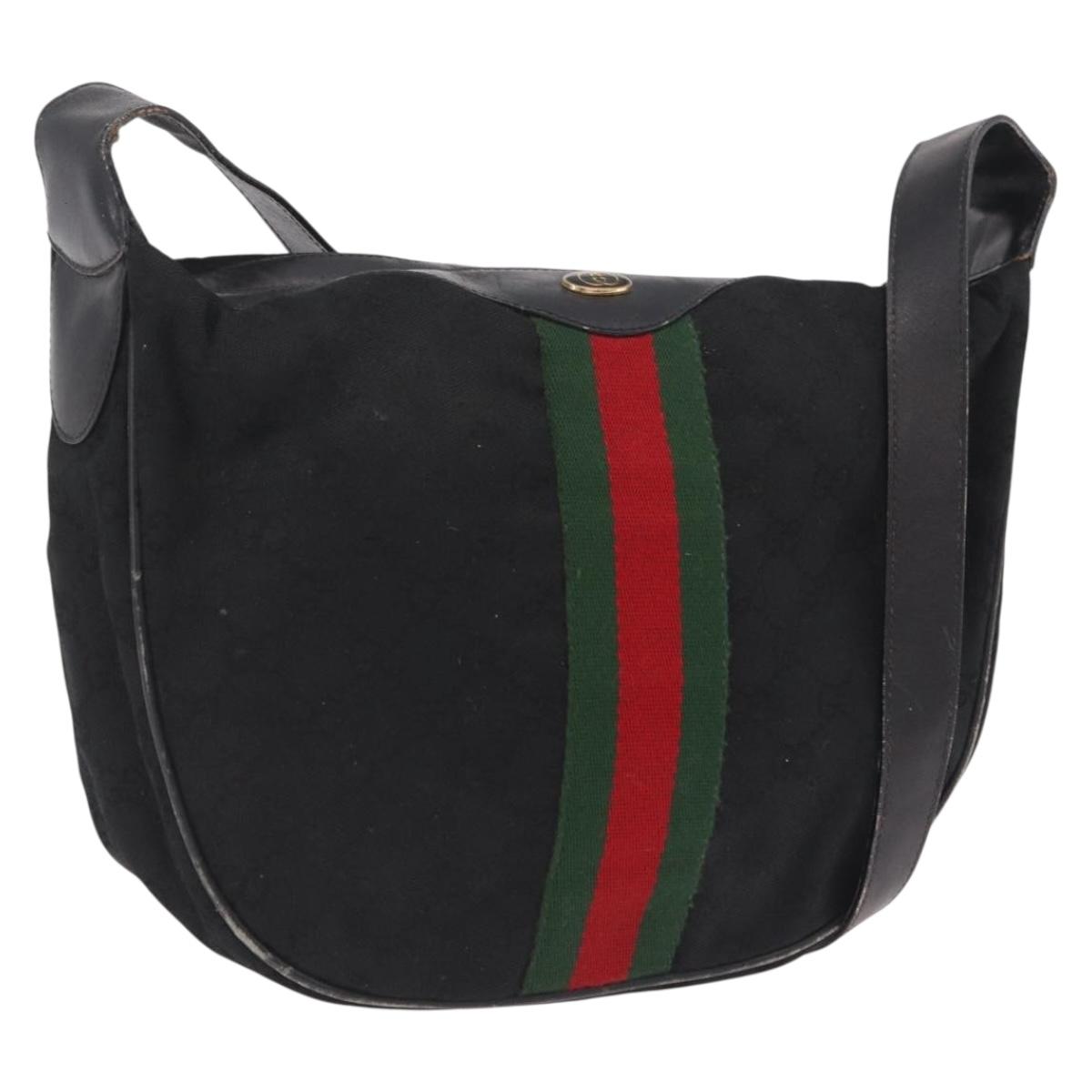 GUCCI GG Canvas Web Sherry Line Shoulder Bag Black Gold 10 2 3840 Auth fm5475