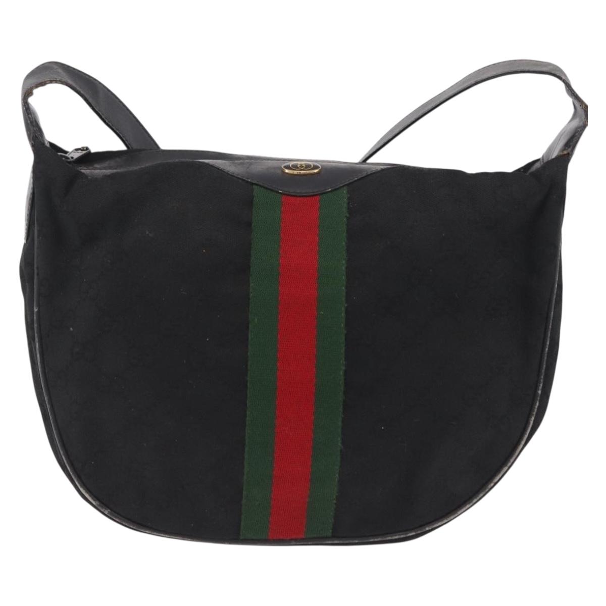 GUCCI GG Canvas Web Sherry Line Shoulder Bag Black Gold 10 2 3840 Auth fm5475