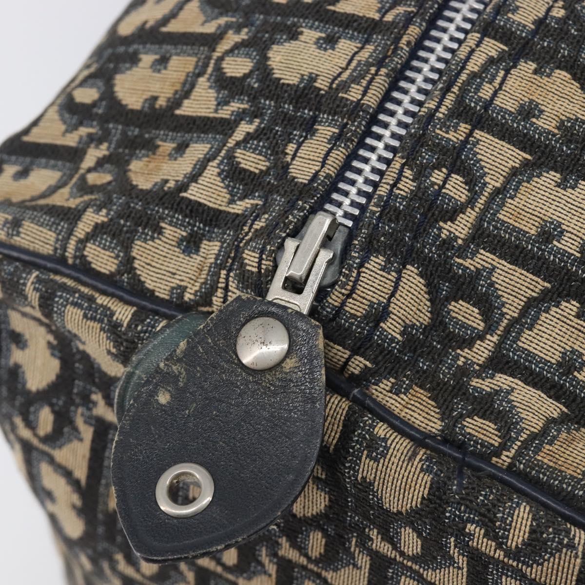 Christian Dior Trotter Canvas Hand Bag Navy Gold Auth fm5476