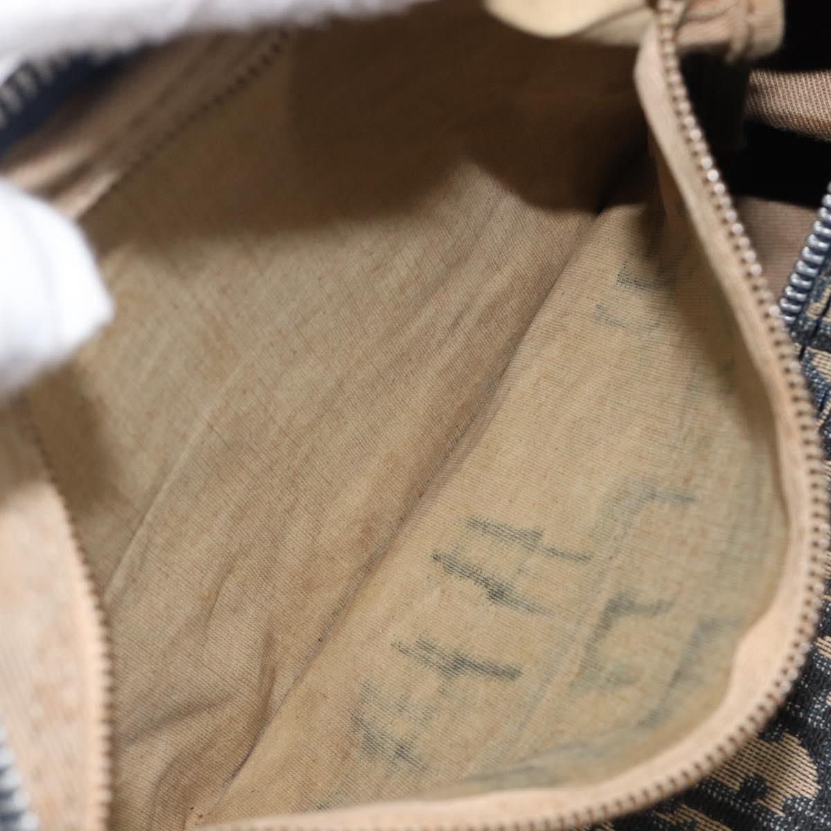 Christian Dior Trotter Canvas Hand Bag Navy Gold Auth fm5476