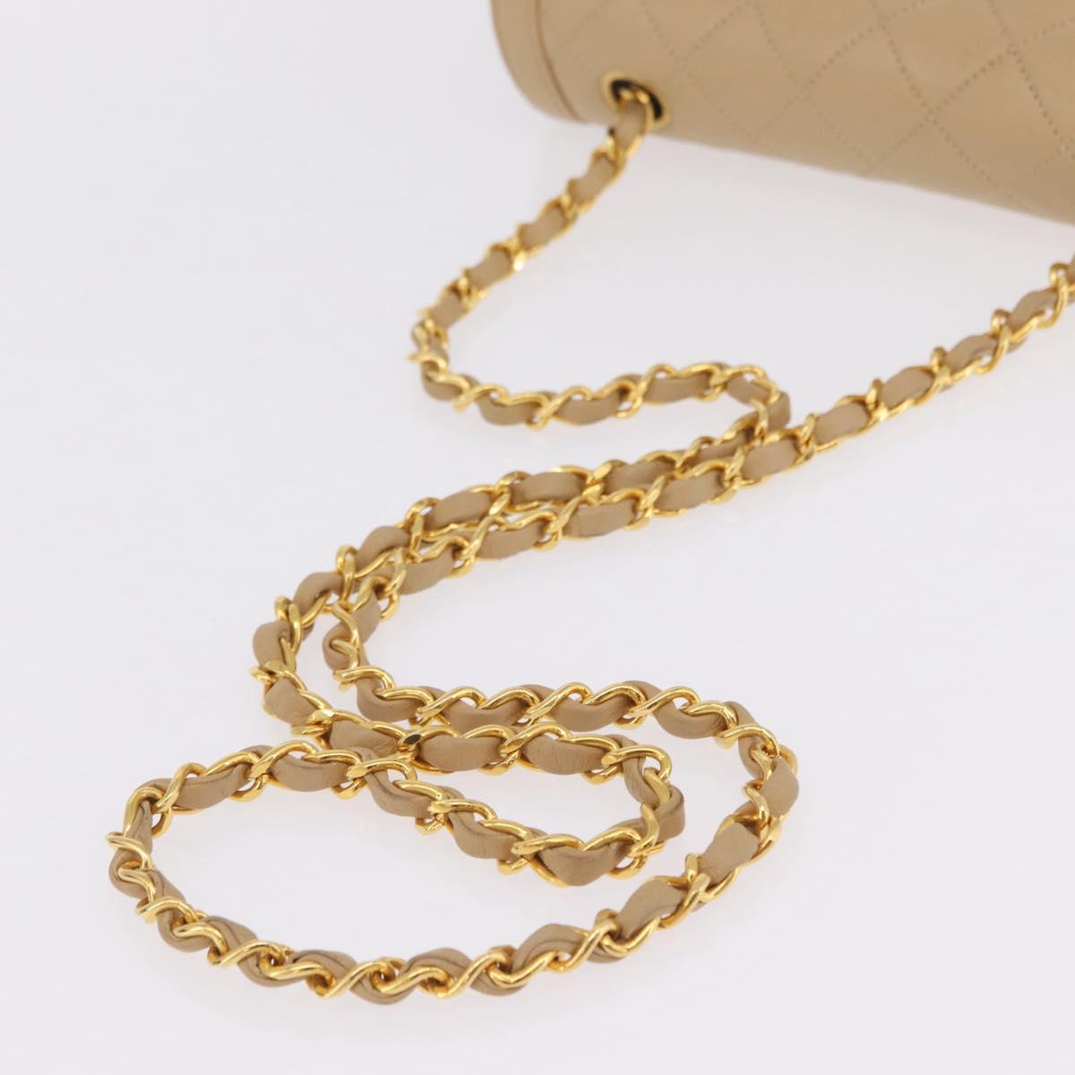CHANEL Trasse Chain Shoulder Bag Lamb Skin Beige Gold CC Auth fm5479SAV