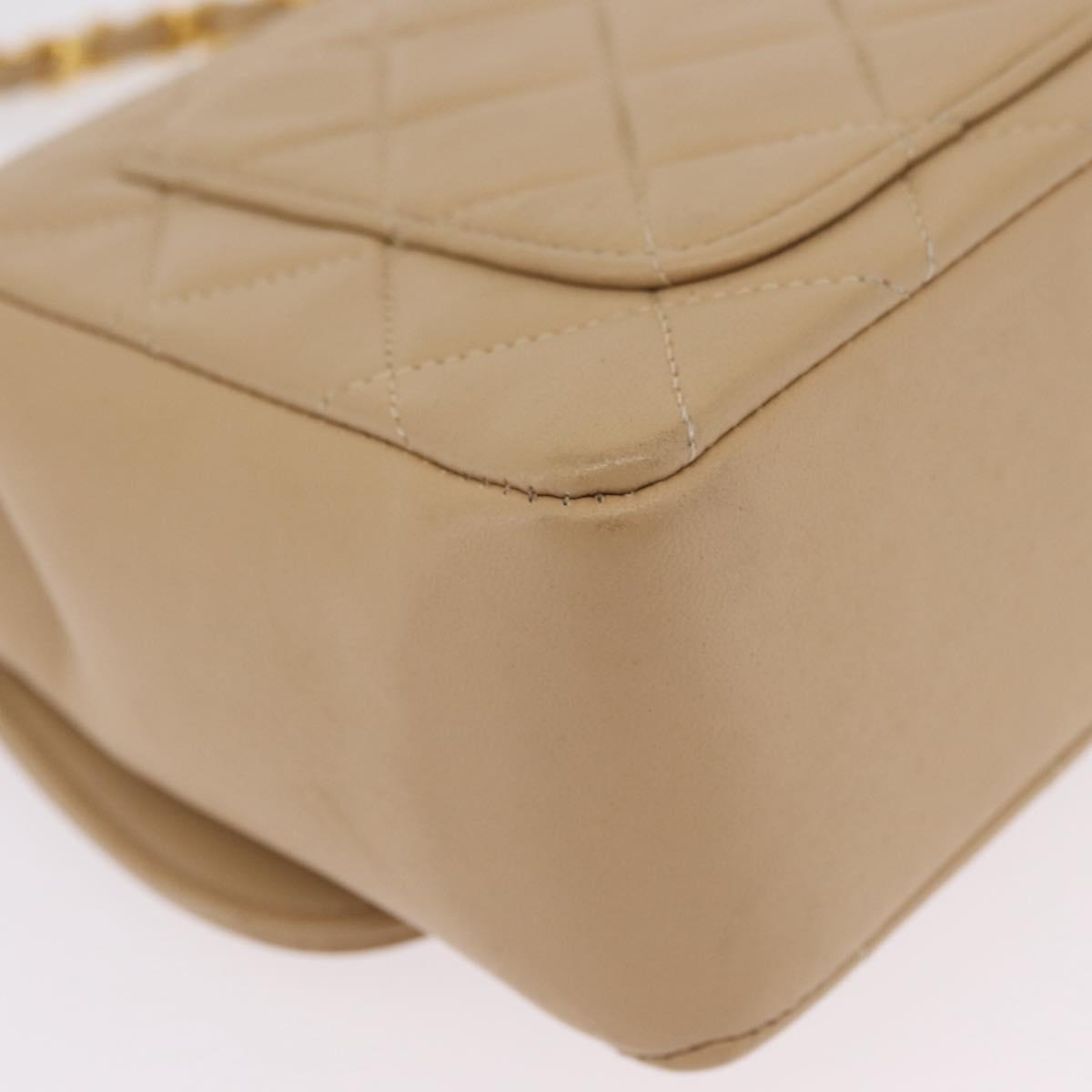 CHANEL Trasse Chain Shoulder Bag Lamb Skin Beige Gold CC Auth fm5479SAV