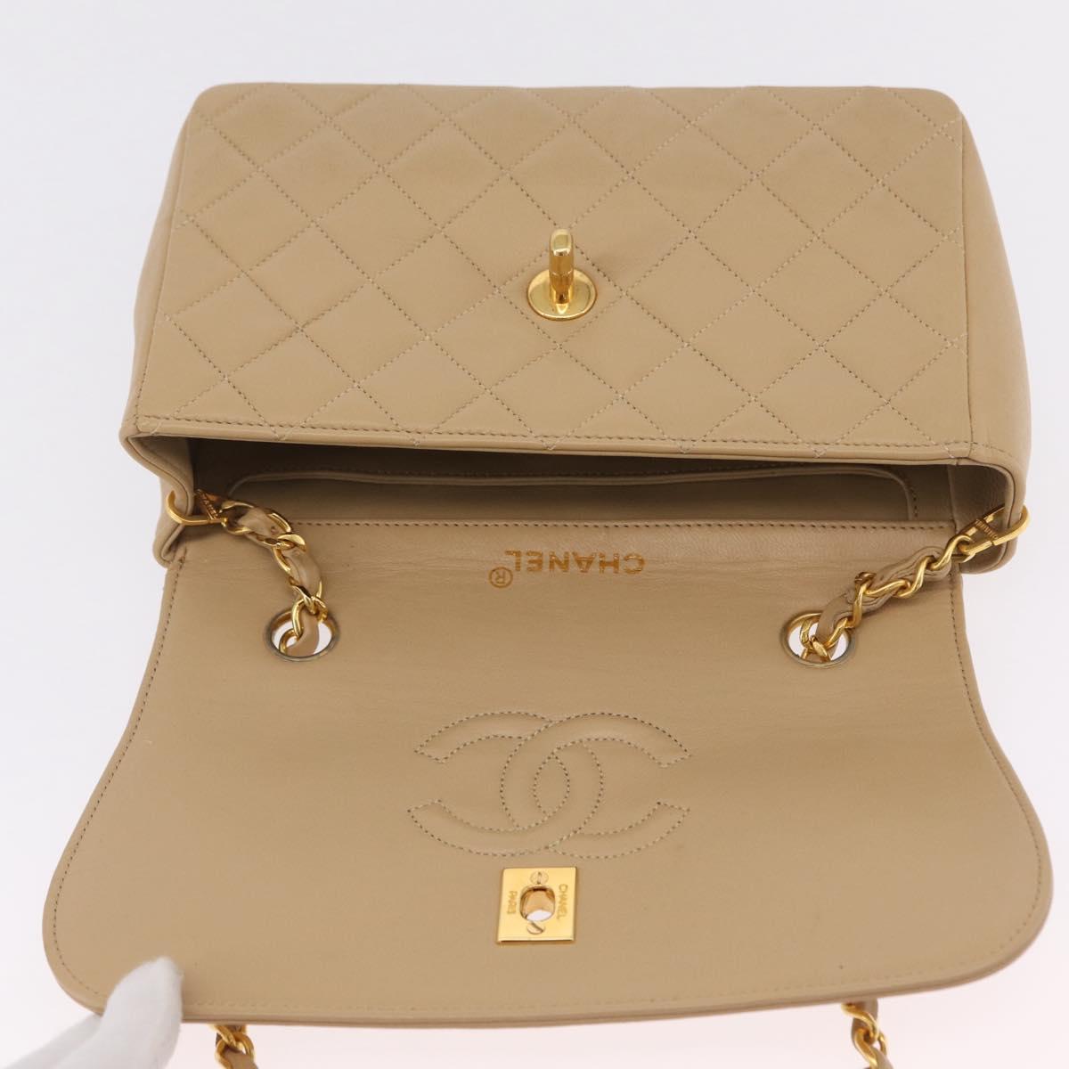 CHANEL Trasse Chain Shoulder Bag Lamb Skin Beige Gold CC Auth fm5479SAV