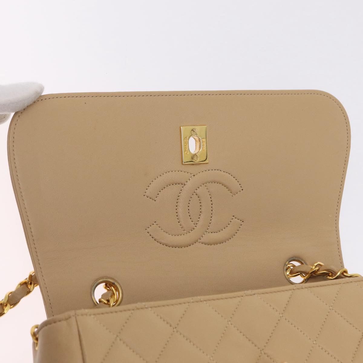 CHANEL Trasse Chain Shoulder Bag Lamb Skin Beige Gold CC Auth fm5479SAV