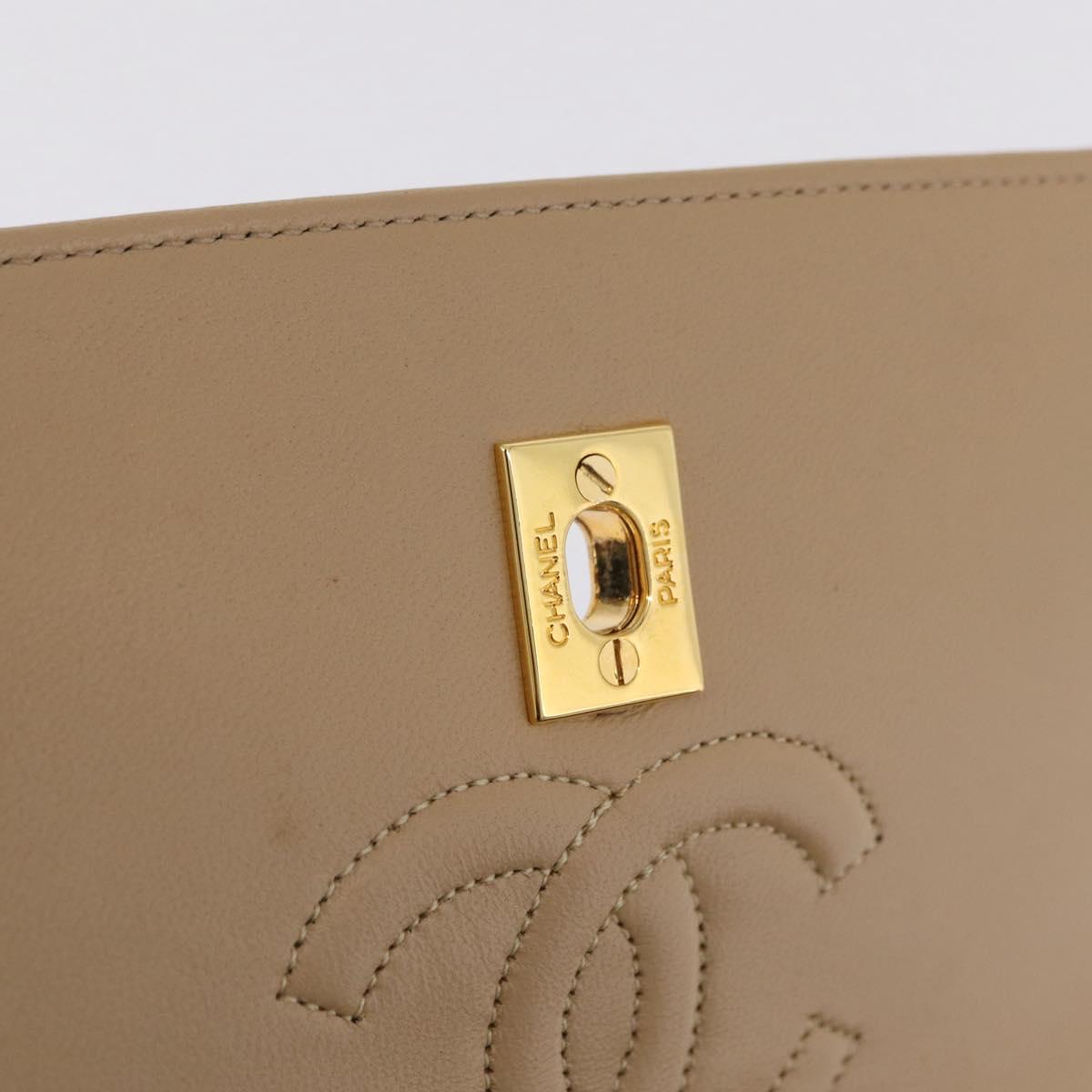 CHANEL Trasse Chain Shoulder Bag Lamb Skin Beige Gold CC Auth fm5479SAV