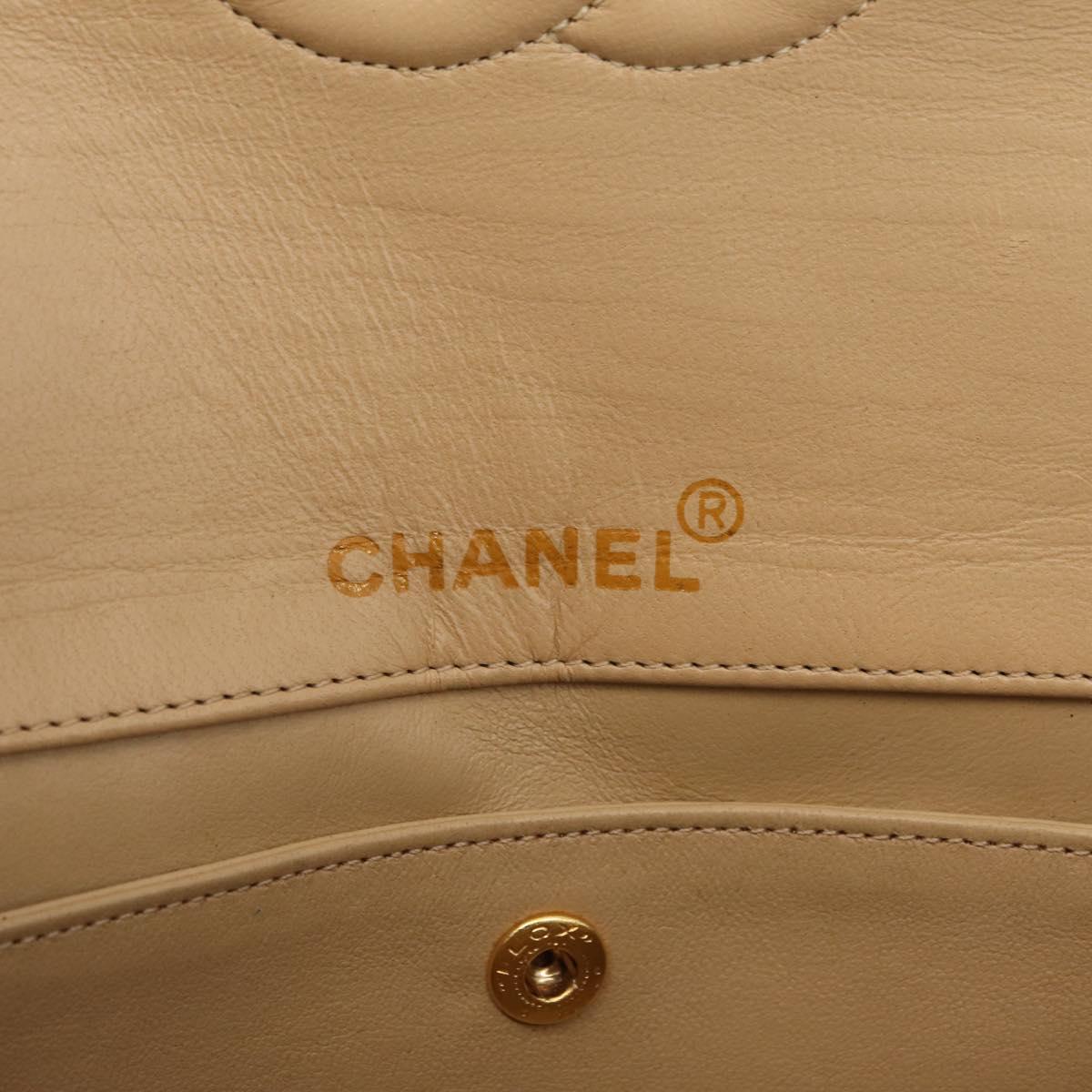 CHANEL Trasse Chain Shoulder Bag Lamb Skin Beige Gold CC Auth fm5479SAV