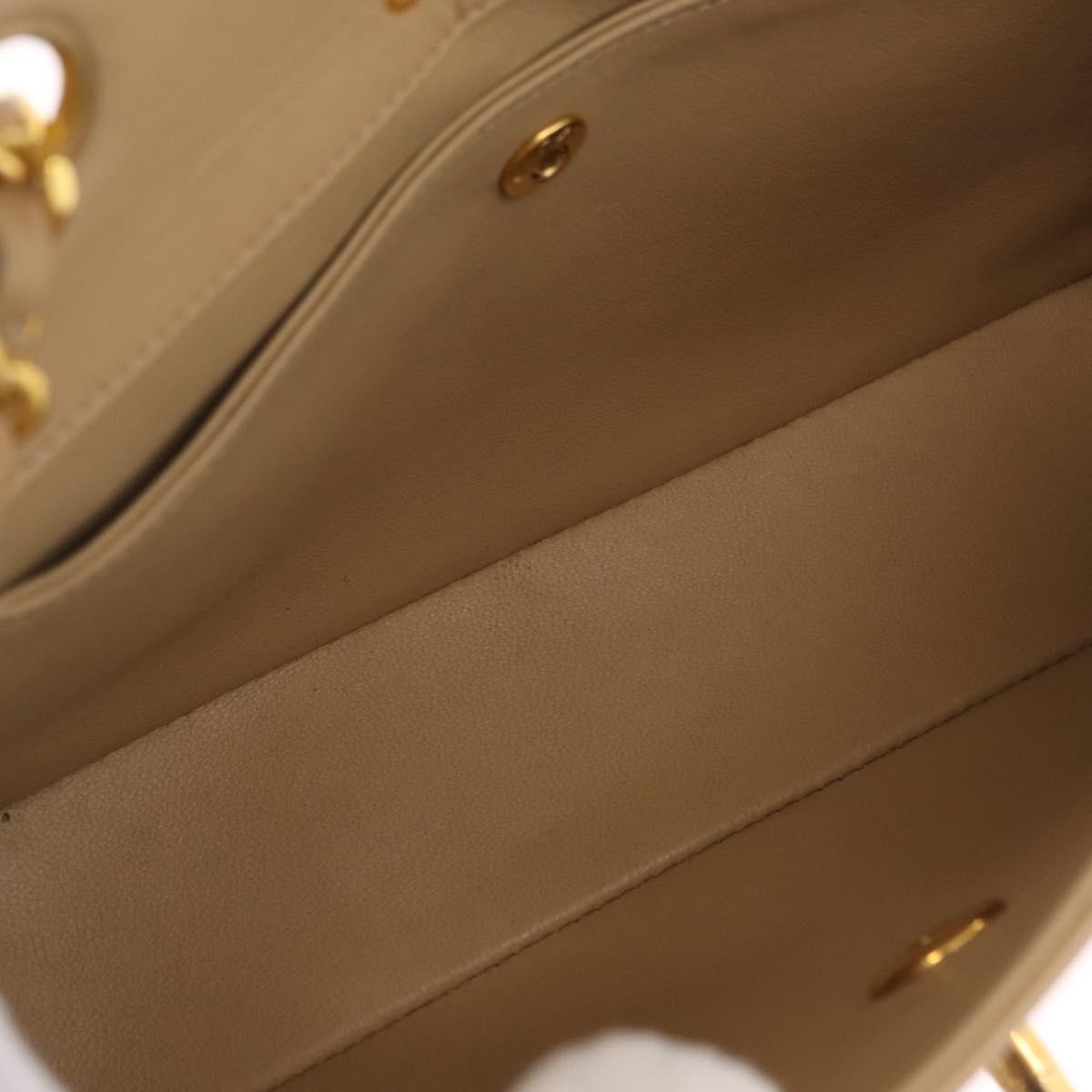CHANEL Trasse Chain Shoulder Bag Lamb Skin Beige Gold CC Auth fm5479SAV