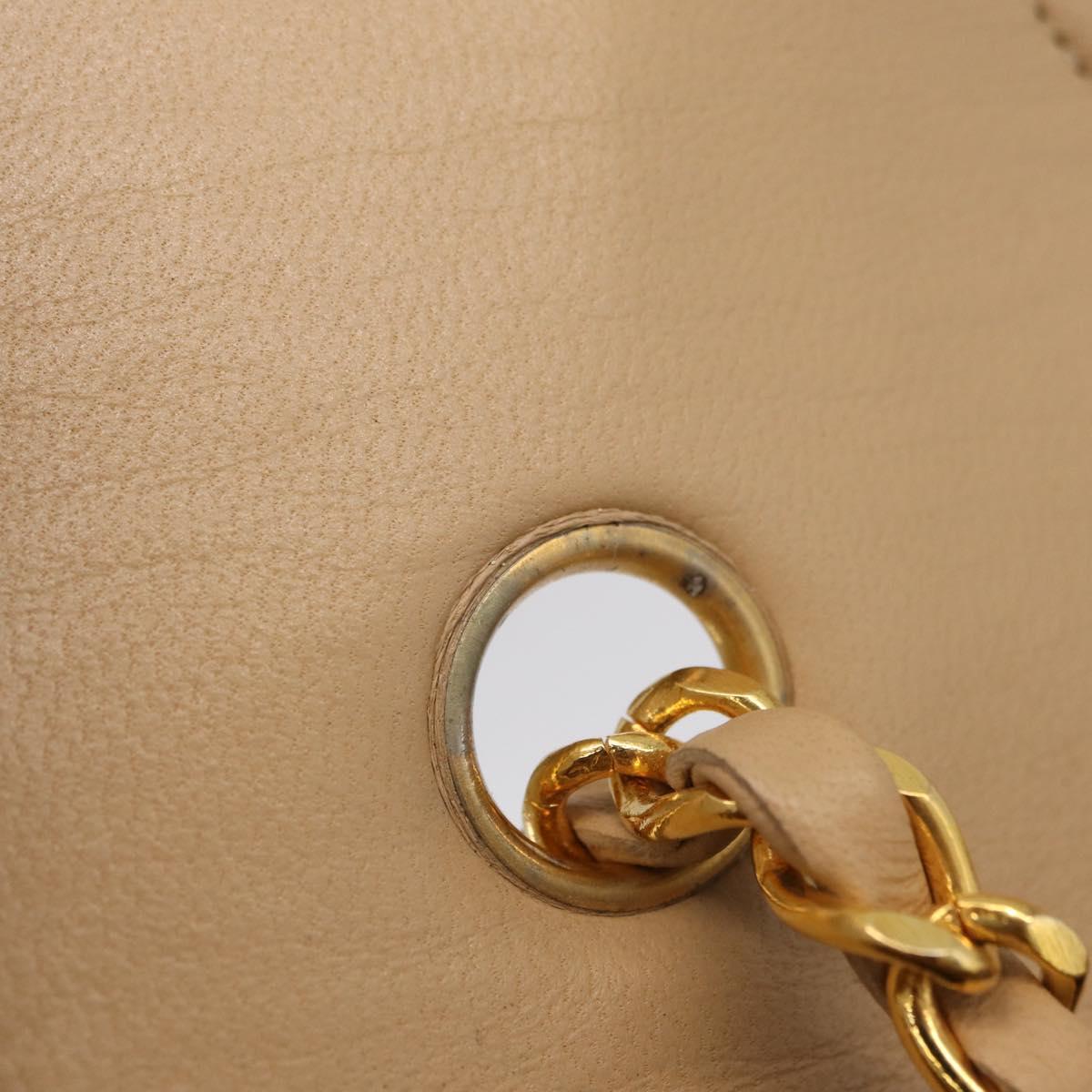 CHANEL Trasse Chain Shoulder Bag Lamb Skin Beige Gold CC Auth fm5479SAV