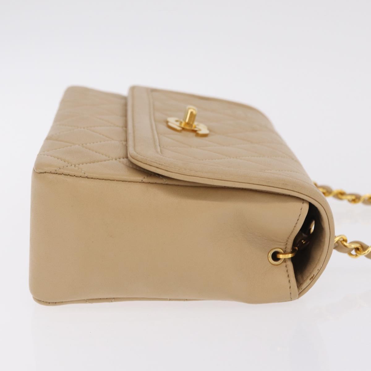 CHANEL Trasse Chain Shoulder Bag Lamb Skin Beige Gold CC Auth fm5479SAV