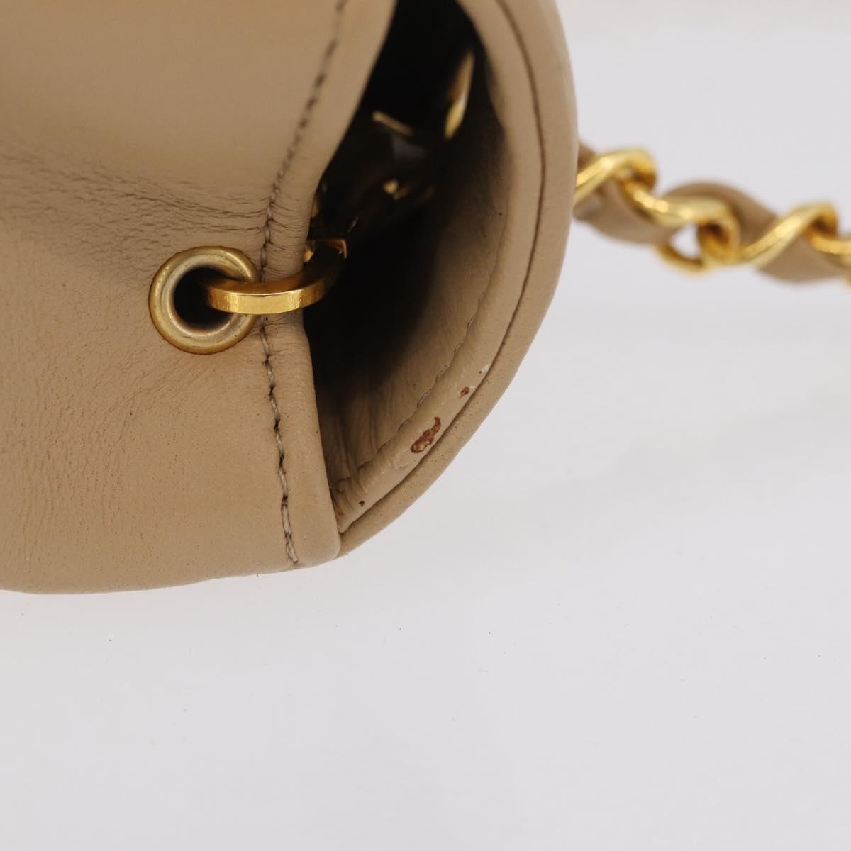 CHANEL Trasse Chain Shoulder Bag Lamb Skin Beige Gold CC Auth fm5479SAV