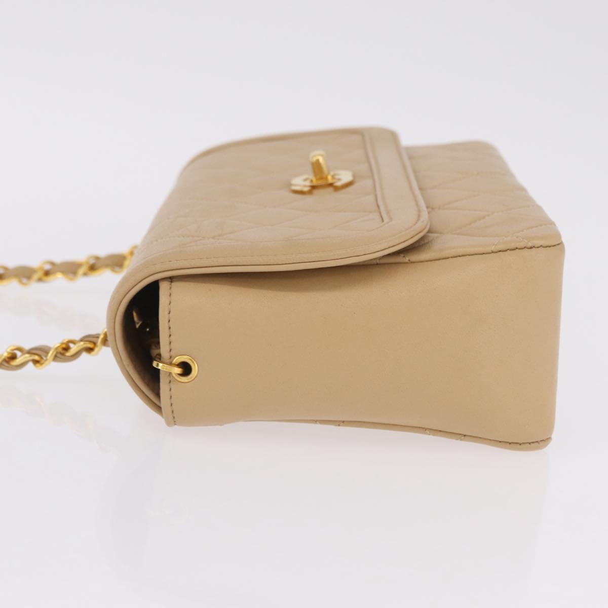 CHANEL Trasse Chain Shoulder Bag Lamb Skin Beige Gold CC Auth fm5479SAV