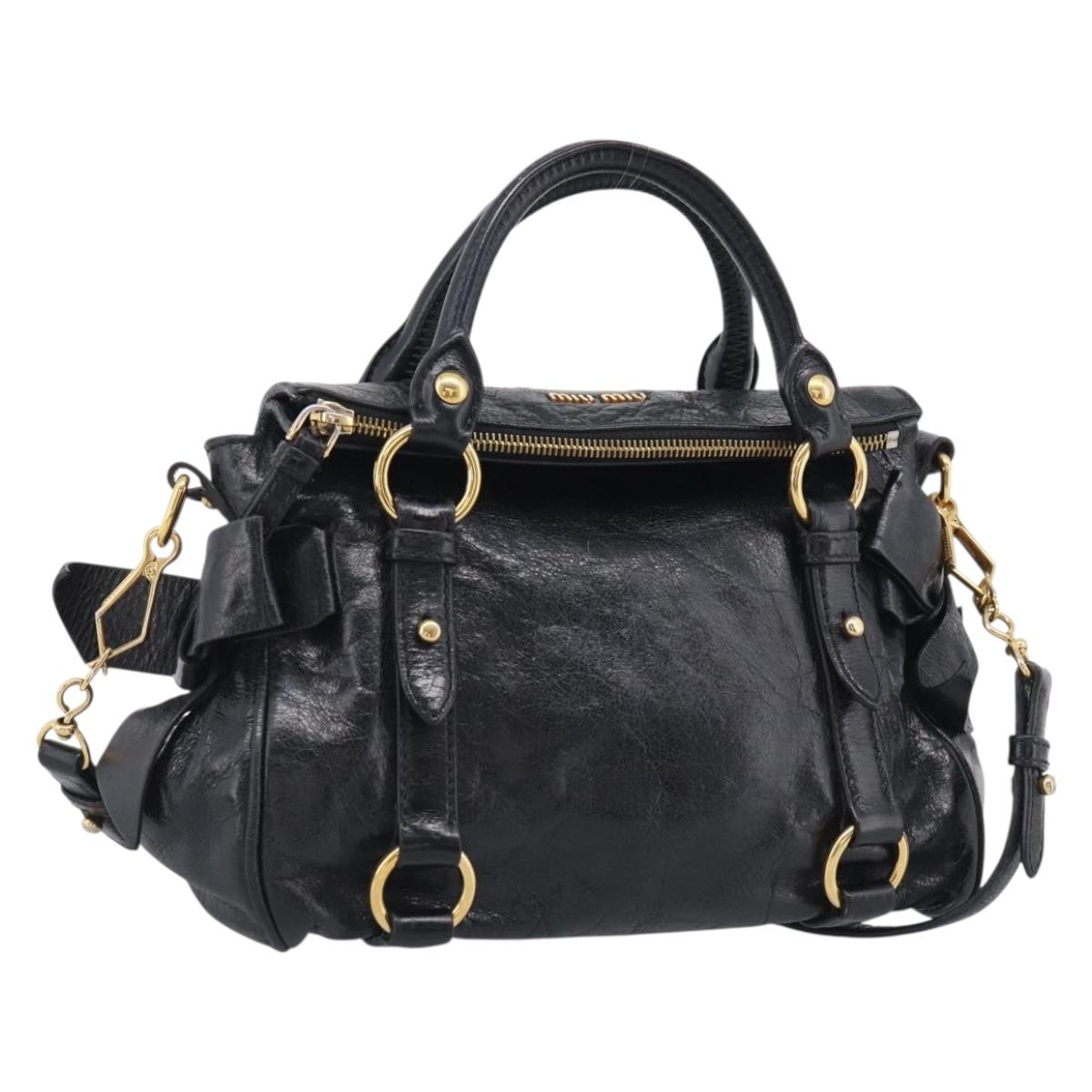 Miu Miu Hand Bag Leather 2way Black Gold Auth fm5480SAM