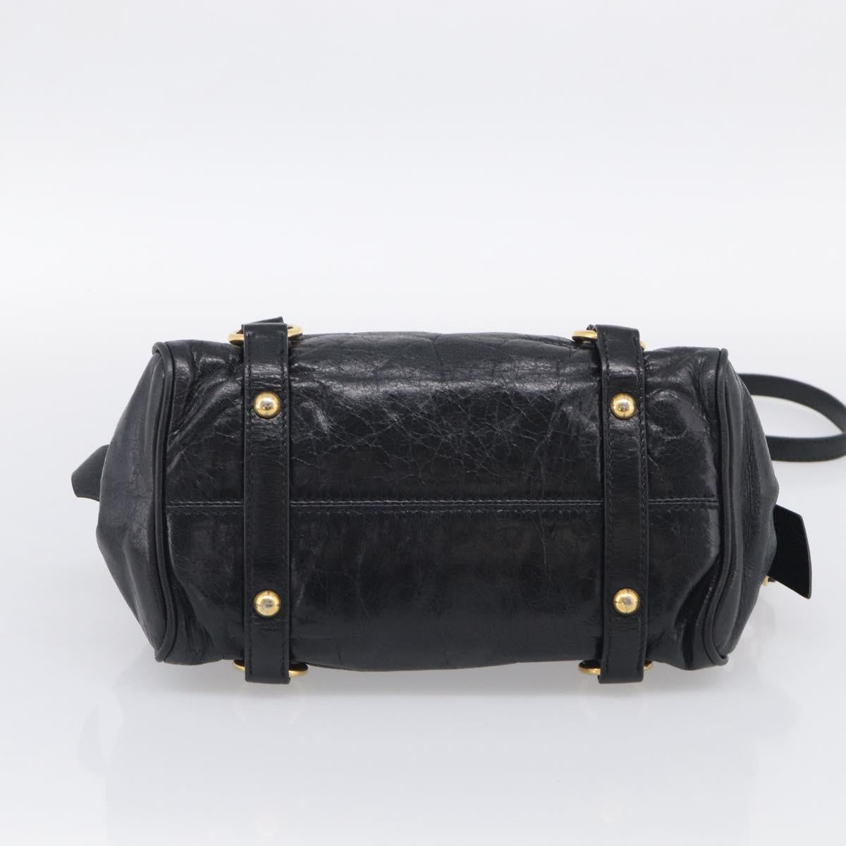 Miu Miu Hand Bag Leather 2way Black Gold Auth fm5480SAM