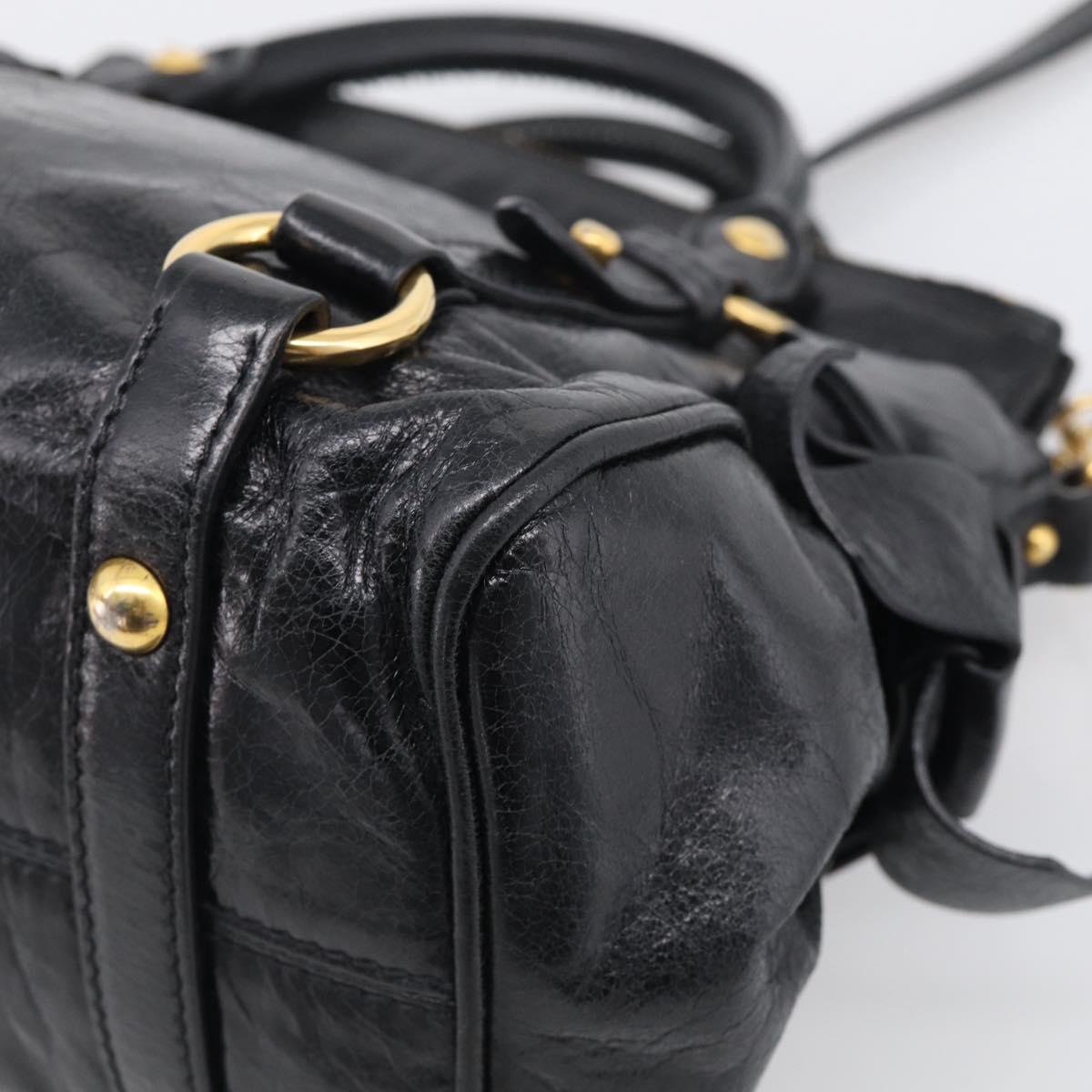 Miu Miu Hand Bag Leather 2way Black Gold Auth fm5480SAM