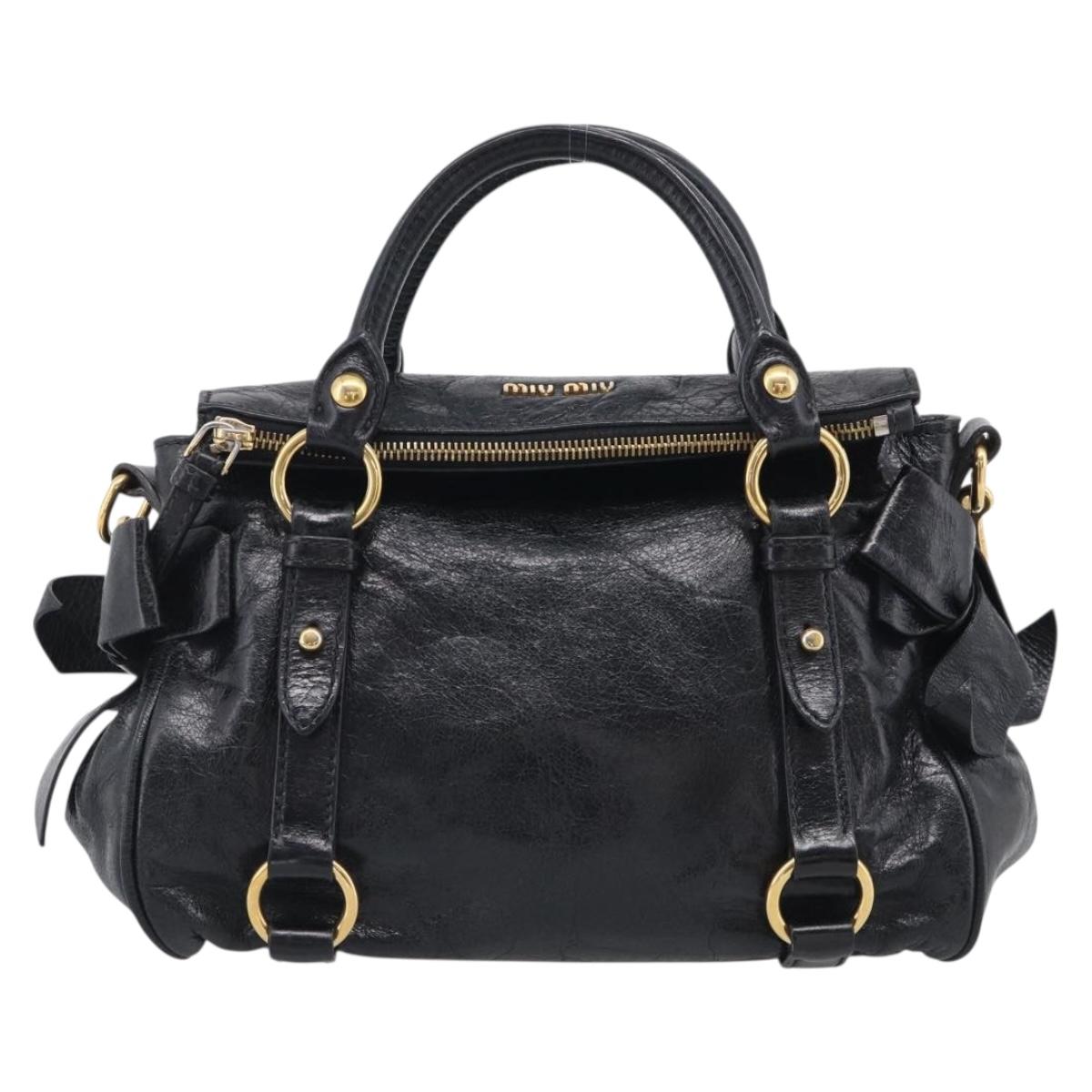 Miu Miu Hand Bag Leather 2way Black Gold Auth fm5480SAM