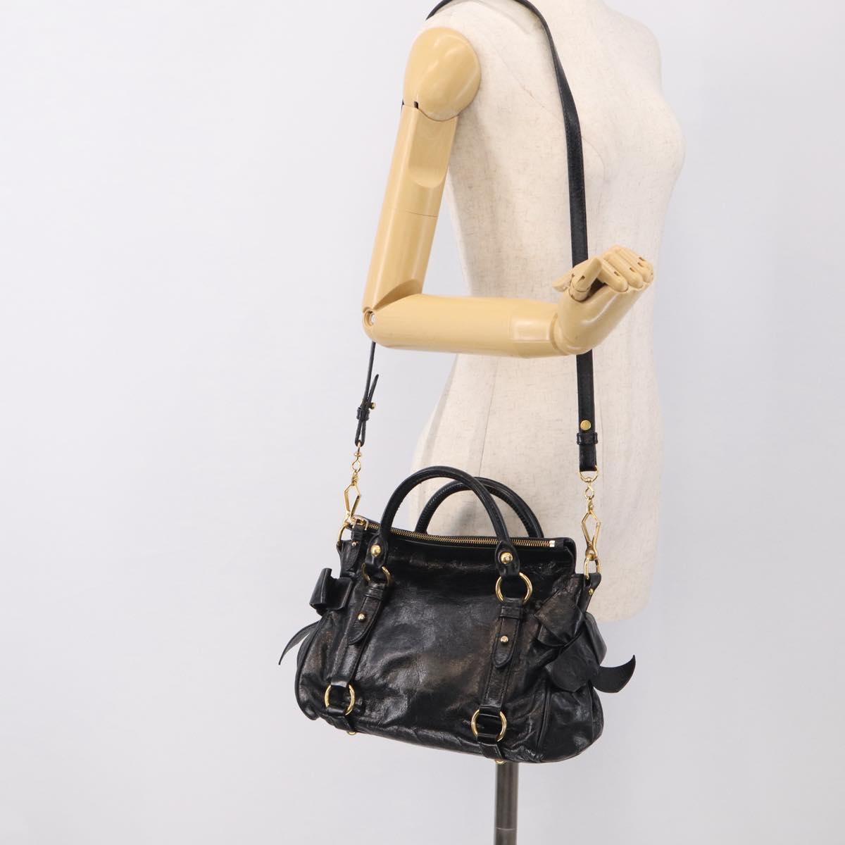 Miu Miu Hand Bag Leather 2way Black Gold Auth fm5480SAM