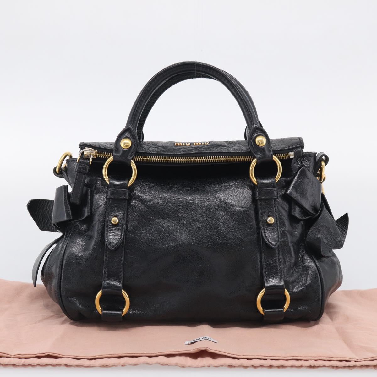 Miu Miu Hand Bag Leather 2way Black Gold Auth fm5480SAM