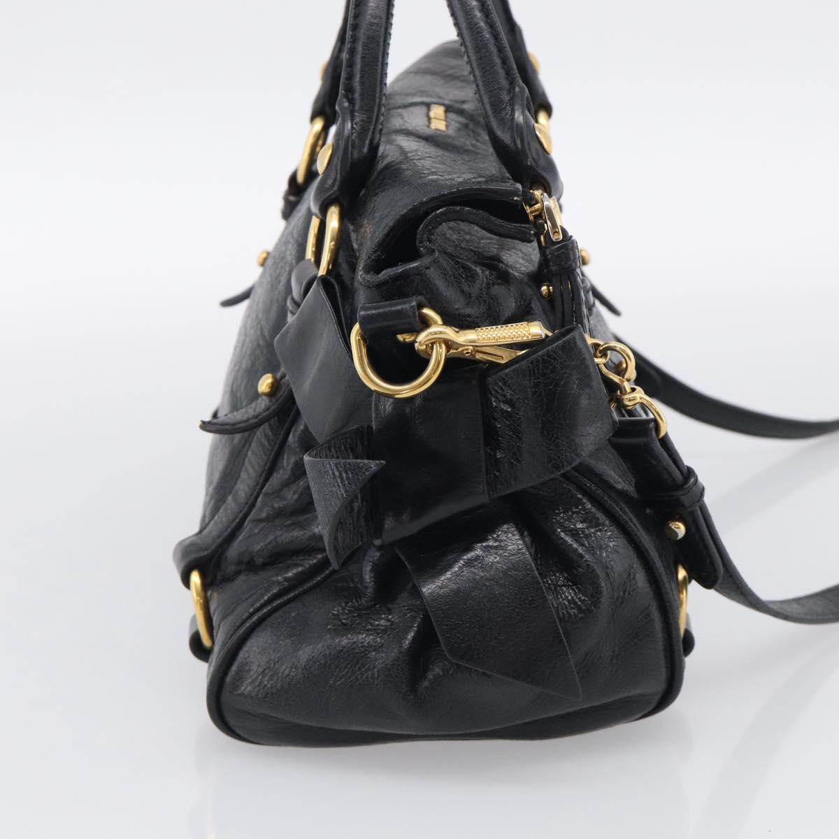 Miu Miu Hand Bag Leather 2way Black Gold Auth fm5480SAM