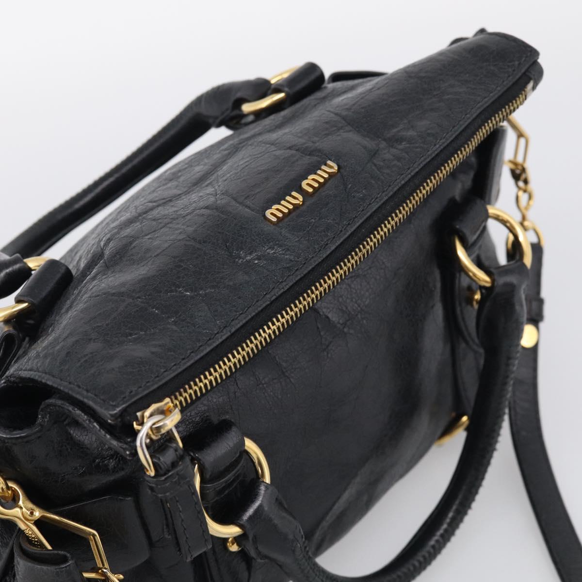 Miu Miu Hand Bag Leather 2way Black Gold Auth fm5480SAM