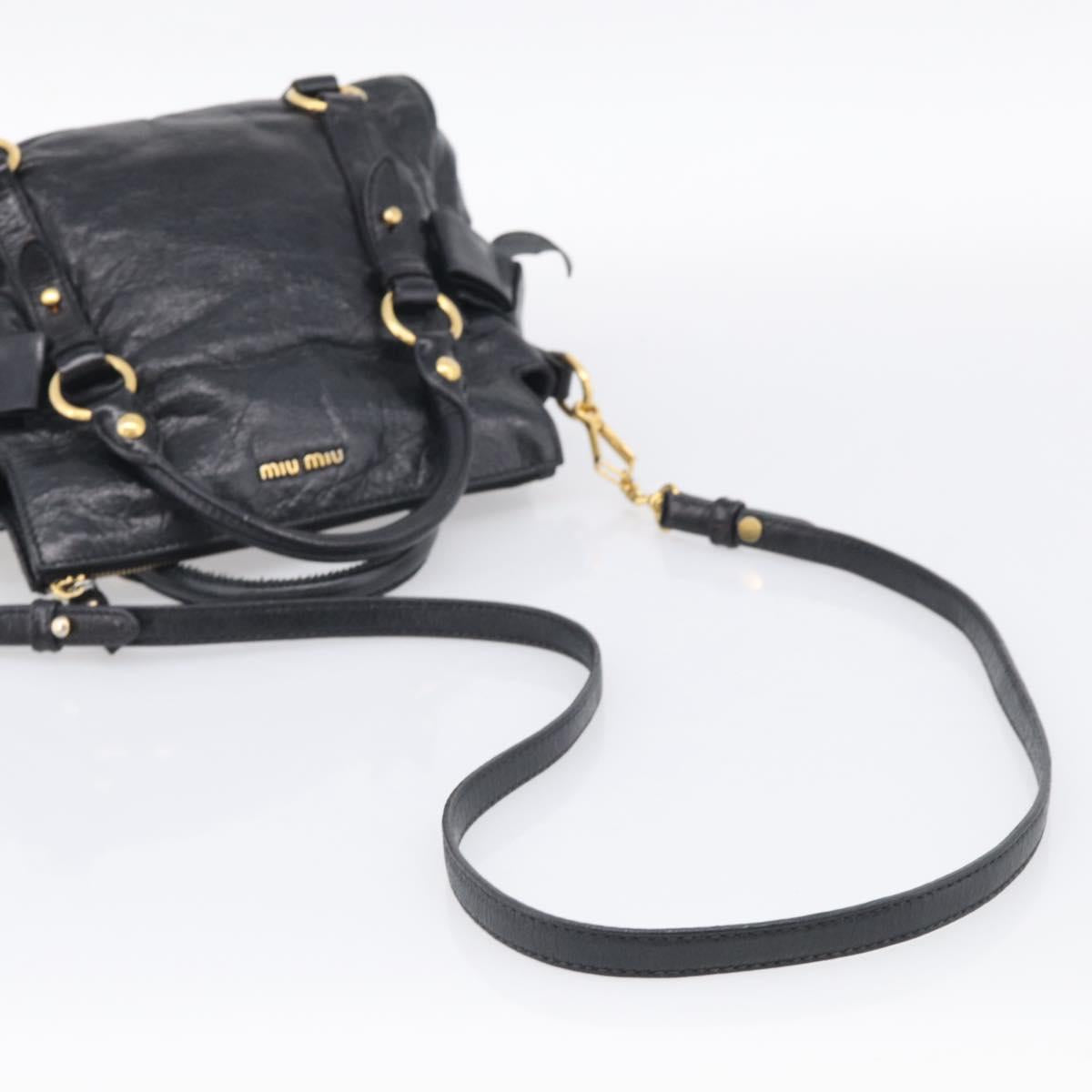 Miu Miu Hand Bag Leather 2way Black Gold Auth fm5480SAM