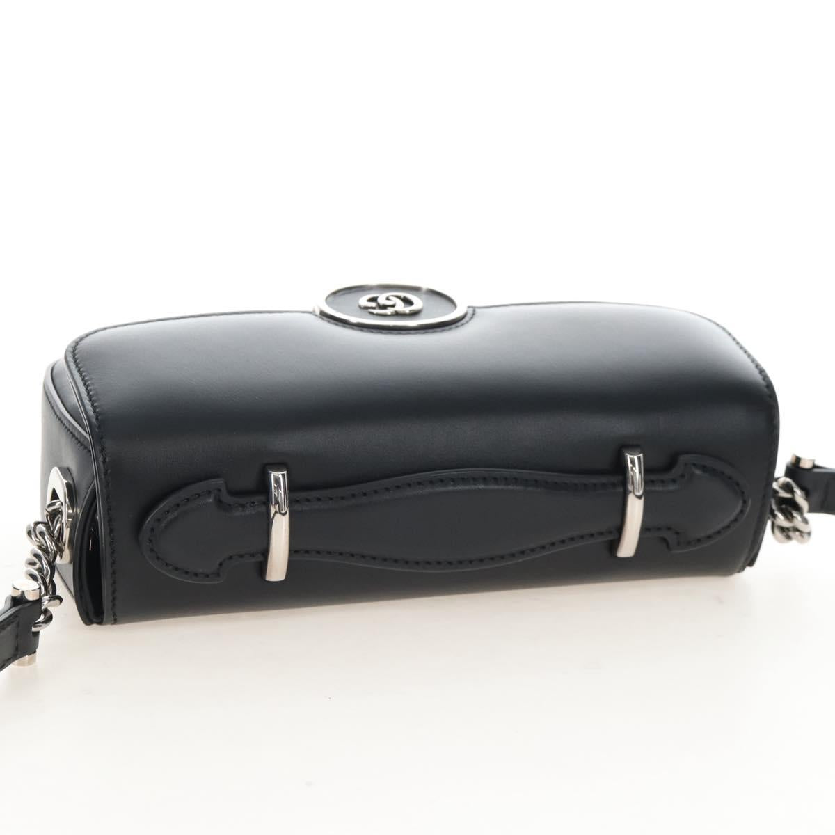 GUCCI Petit GG Shoulder Bag Leather 2way Black Silver 739722 Auth fm5487SM