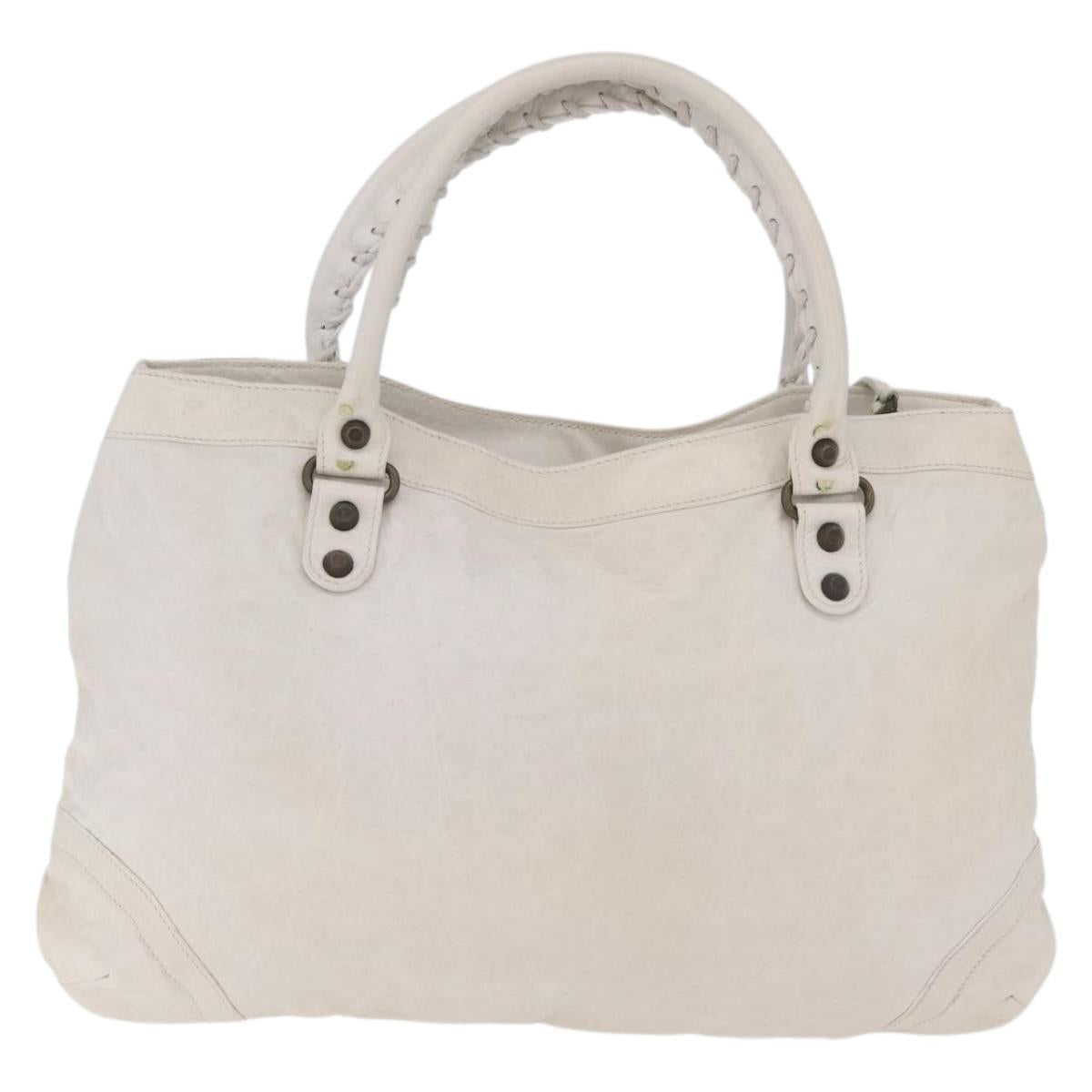 Balenciaga The Perth Hand Bag Leather White 128522 Auth fm5489V