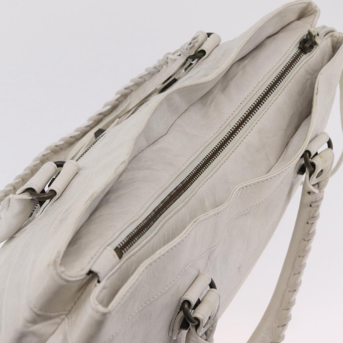 Balenciaga The Perth Hand Bag Leather White 128522 Auth fm5489V