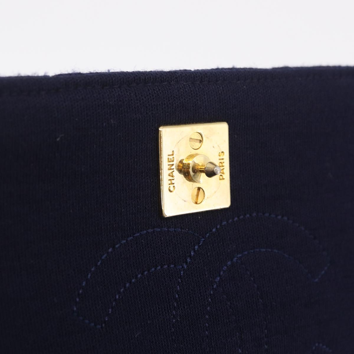 CHANEL Matelasse Chain Shoulder Bag Cotton Navy Gold CC Auth fm5491