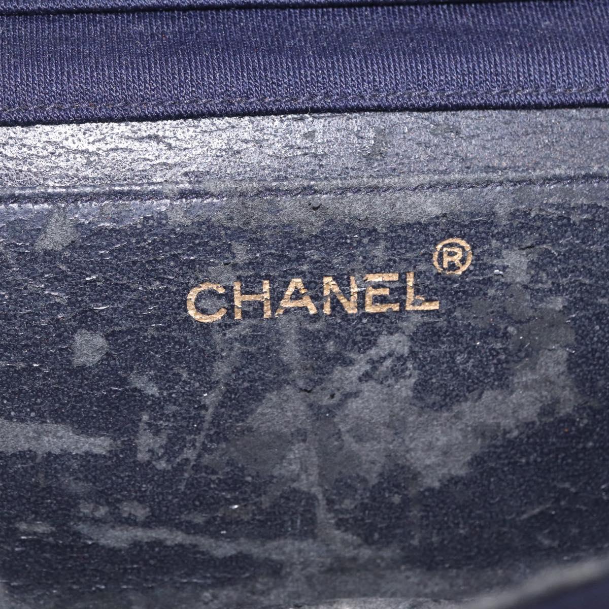 CHANEL Matelasse Chain Shoulder Bag Cotton Navy Gold CC Auth fm5491