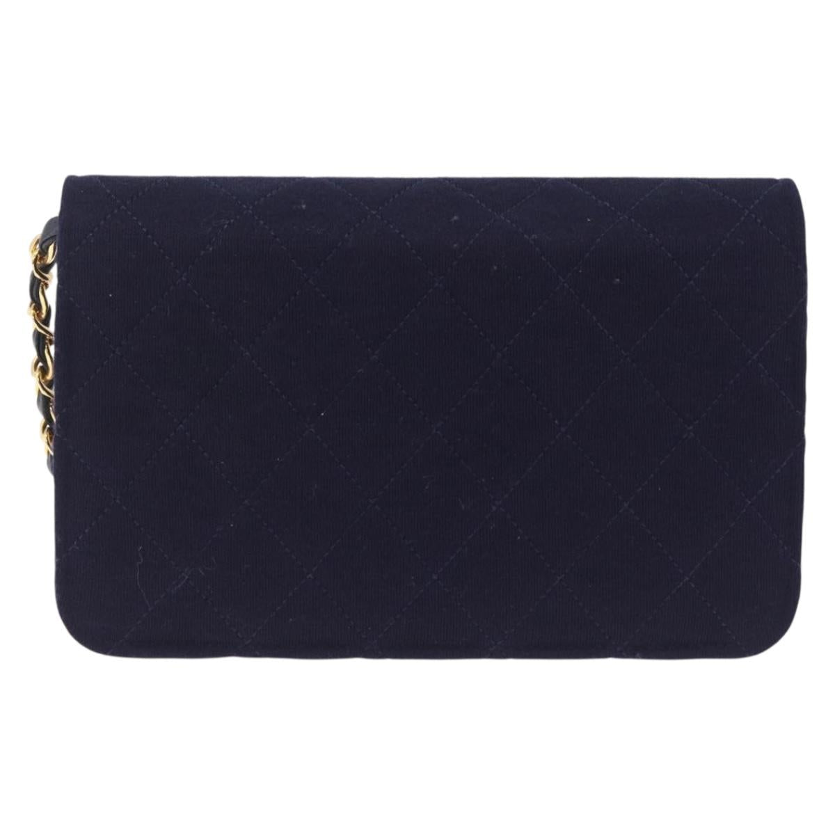 CHANEL Matelasse Chain Shoulder Bag Cotton Navy Gold CC Auth fm5491