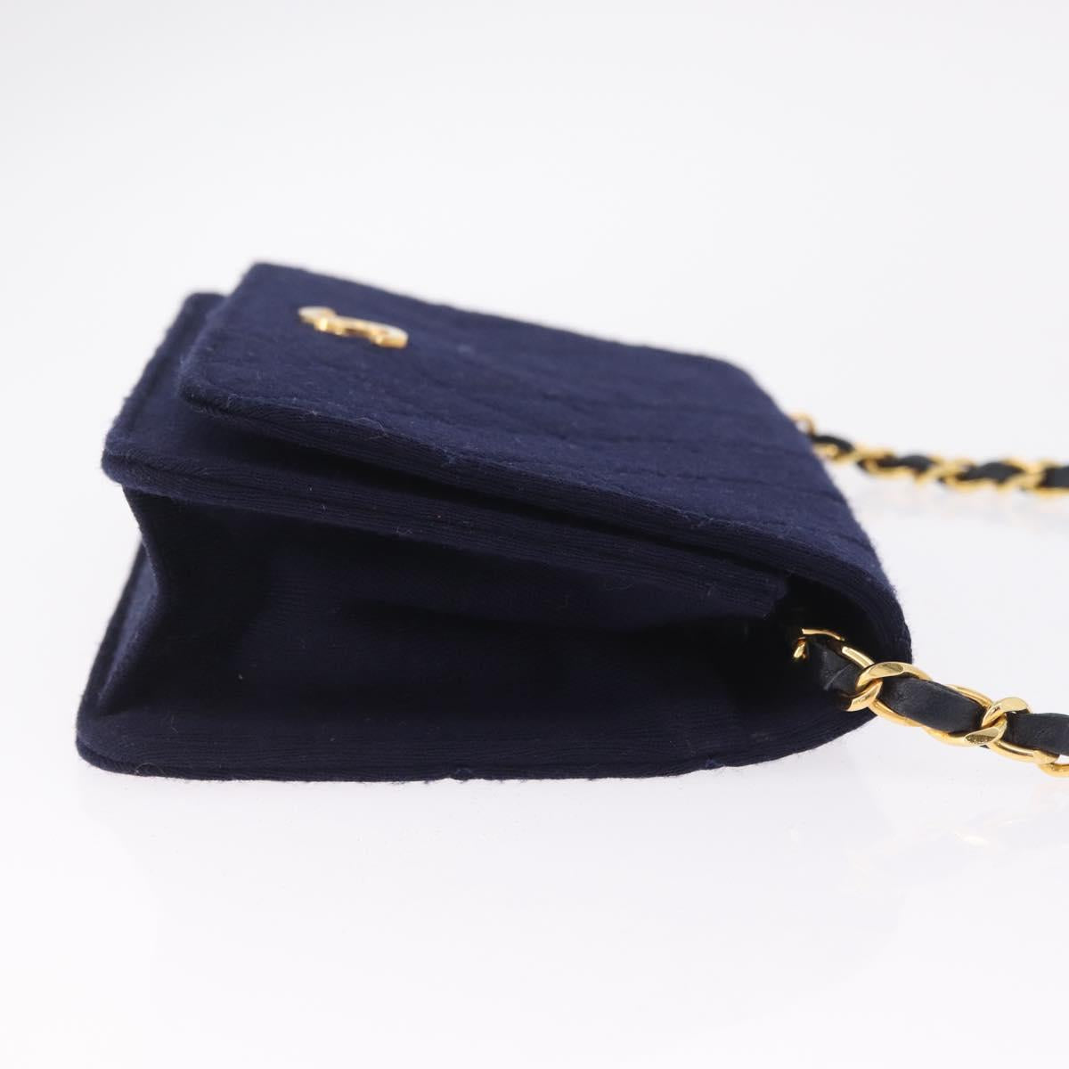 CHANEL Matelasse Chain Shoulder Bag Cotton Navy Gold CC Auth fm5491