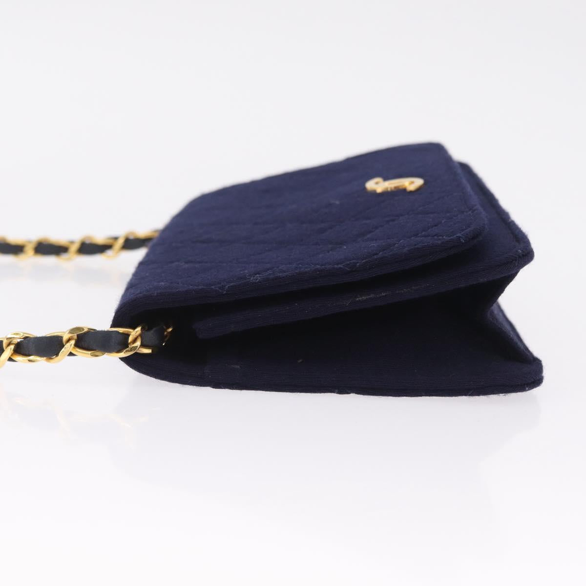 CHANEL Matelasse Chain Shoulder Bag Cotton Navy Gold CC Auth fm5491
