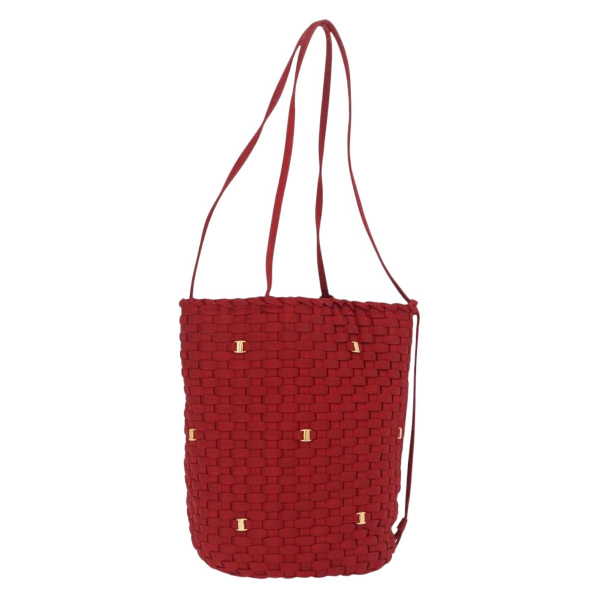 Salvatore Ferragamo Vala Tote Bag Canvas Red Gold Auth fm5497