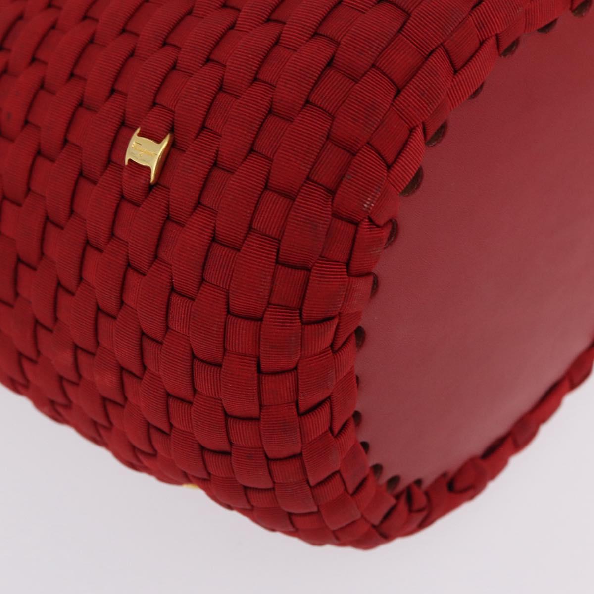 Salvatore Ferragamo Vala Tote Bag Canvas Red Gold Auth fm5497