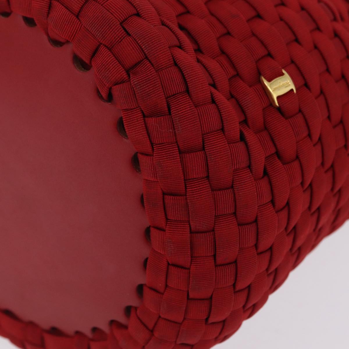 Salvatore Ferragamo Vala Tote Bag Canvas Red Gold Auth fm5497