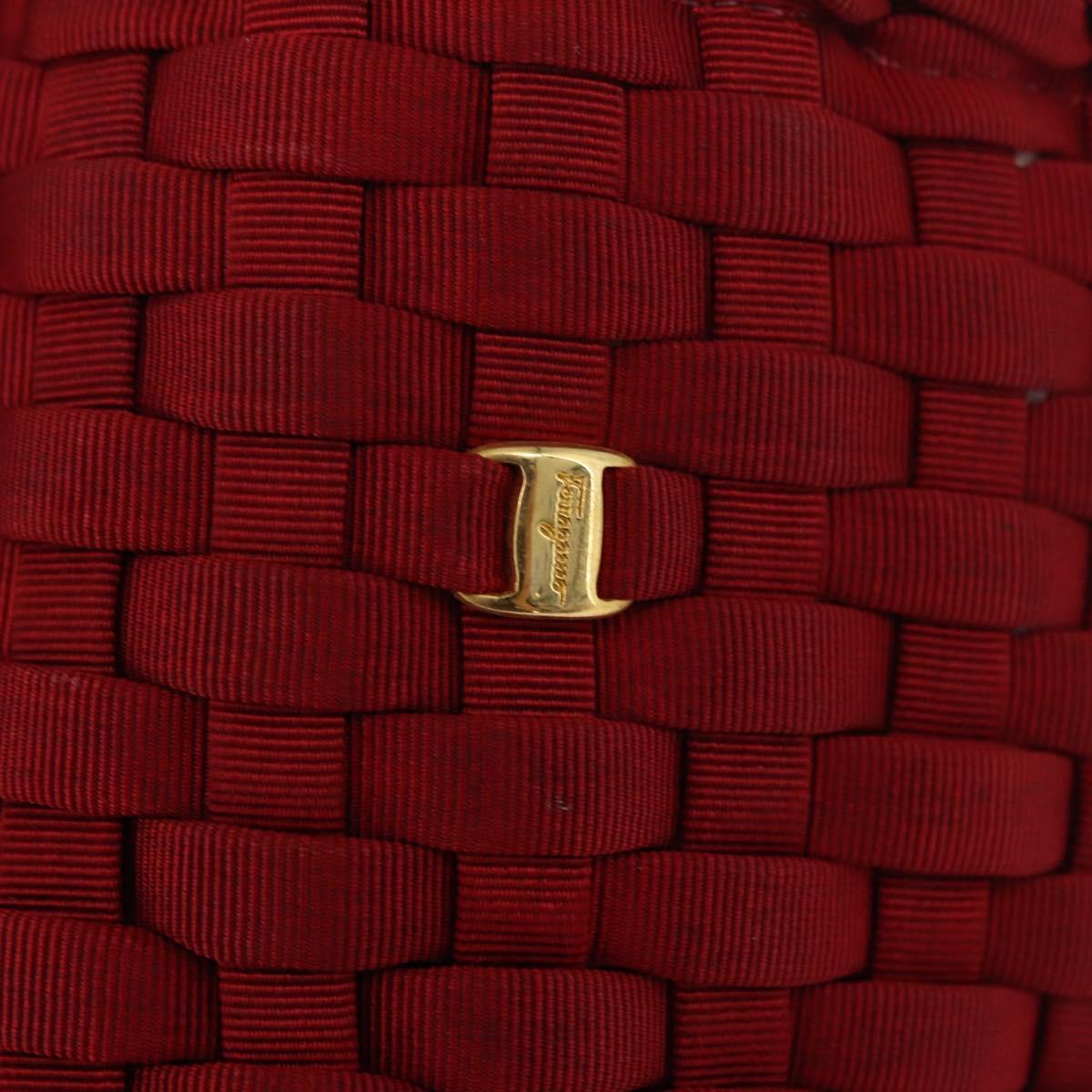 Salvatore Ferragamo Vala Tote Bag Canvas Red Gold Auth fm5497