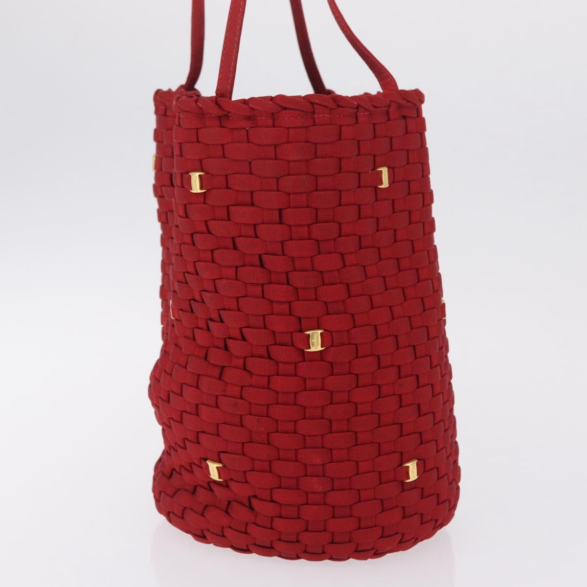 Salvatore Ferragamo Vala Tote Bag Canvas Red Gold Auth fm5497