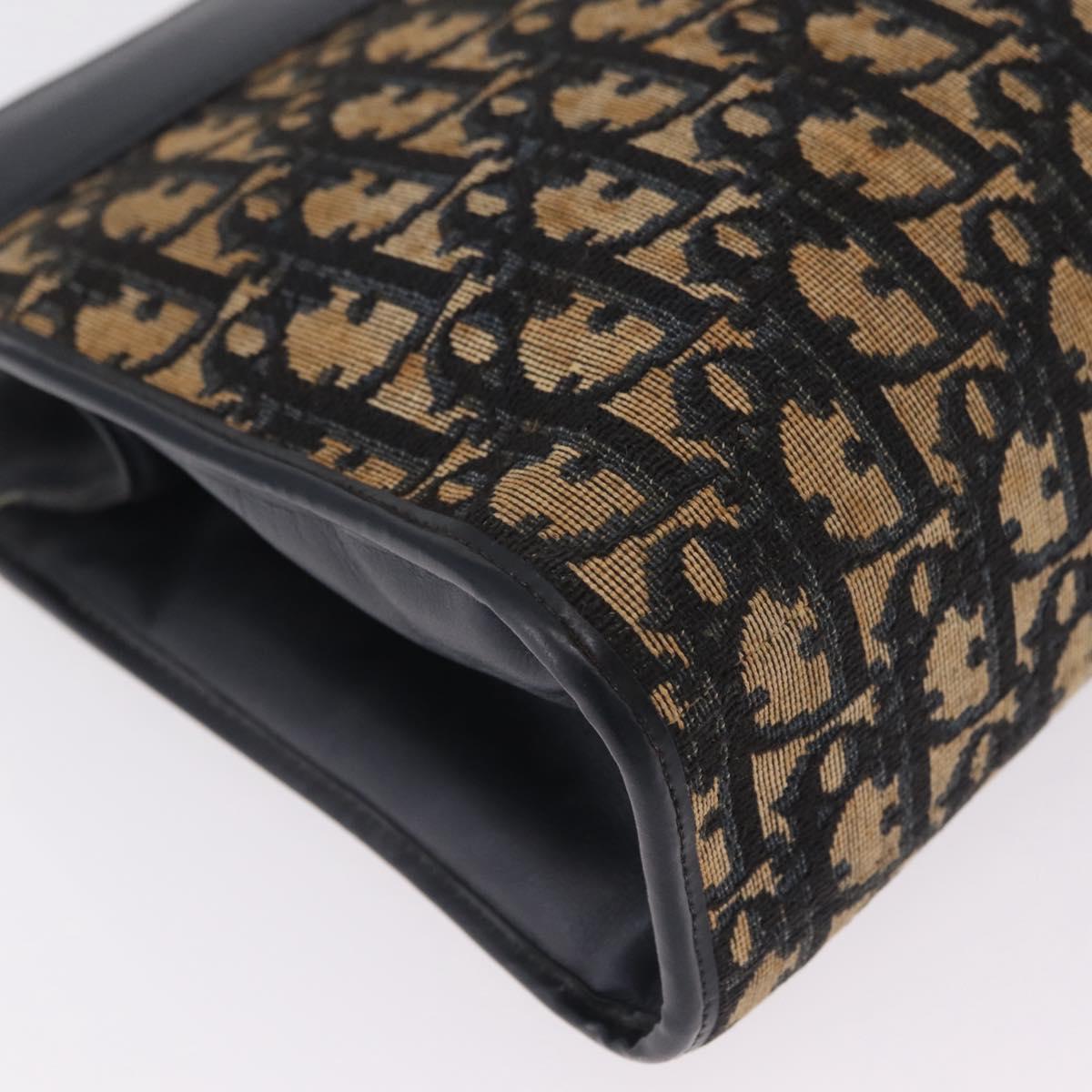 Christian Dior Trotter Canvas Shoulder Bag Navy Gold Auth fm5501