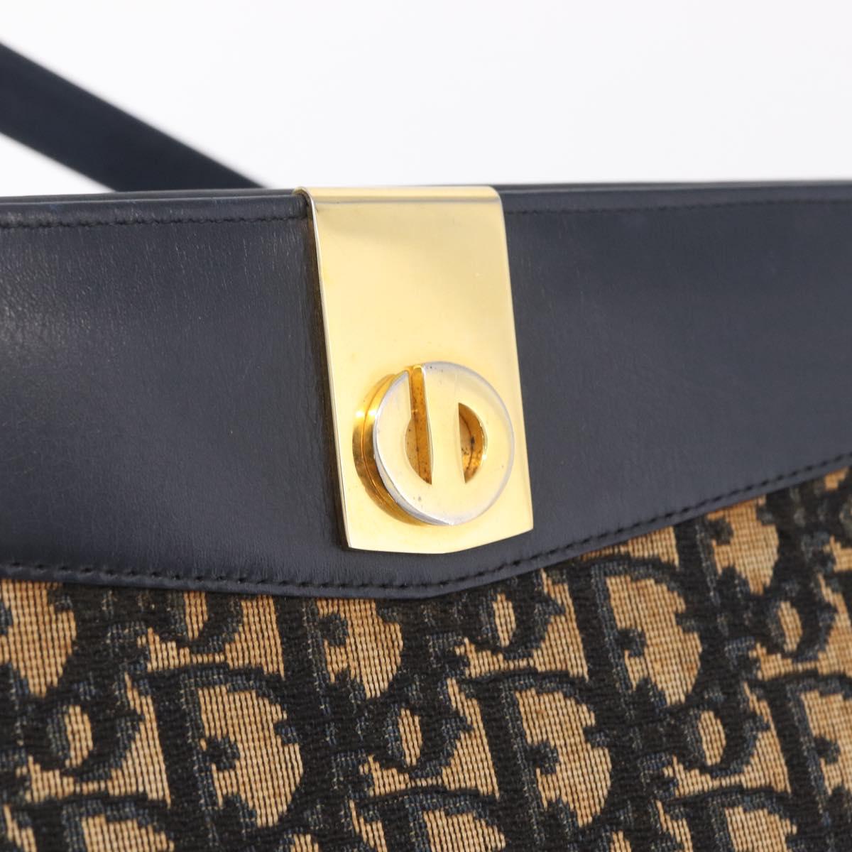 Christian Dior Trotter Canvas Shoulder Bag Navy Gold Auth fm5501